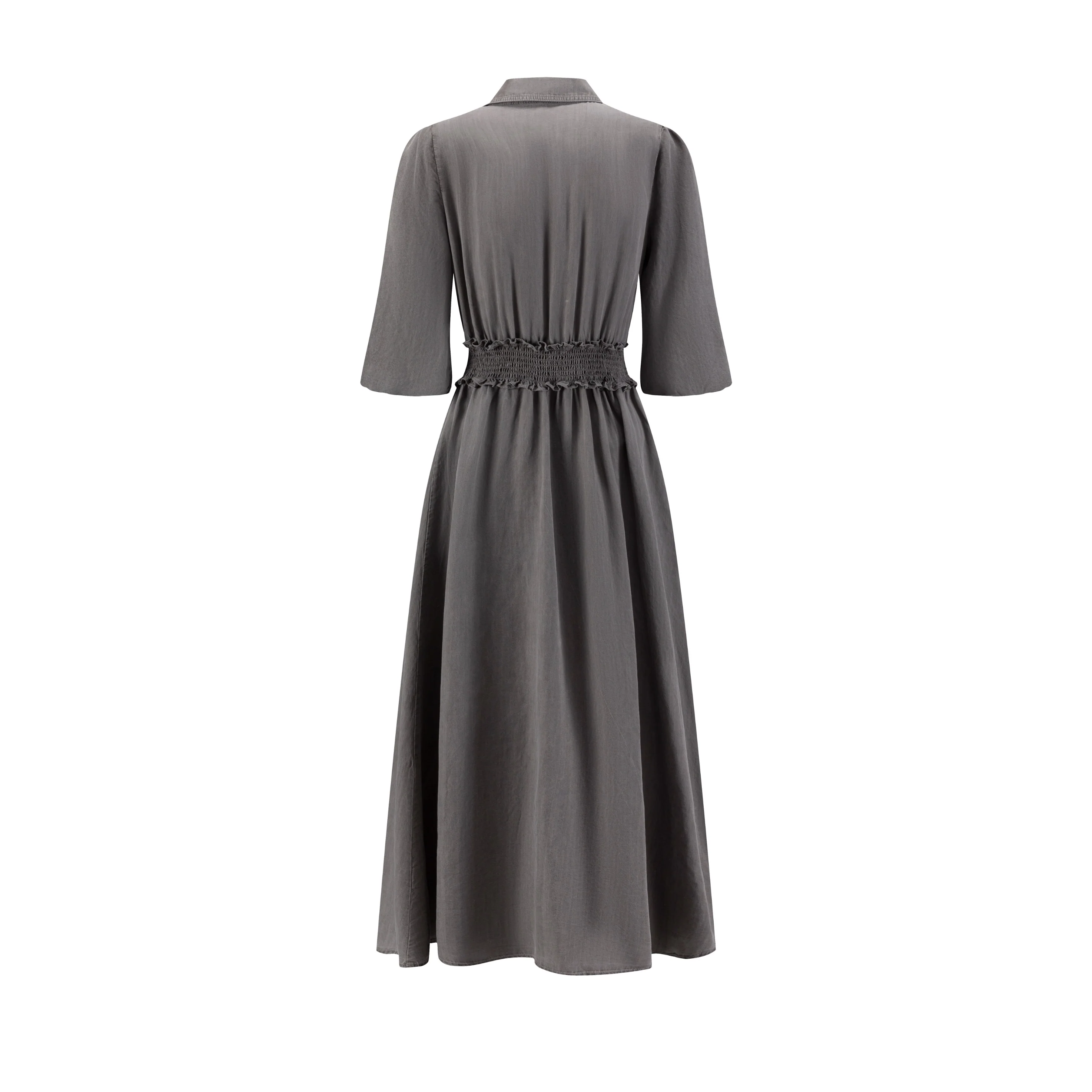 Grey Smocking Waisted Shirt Dress - Image 3
