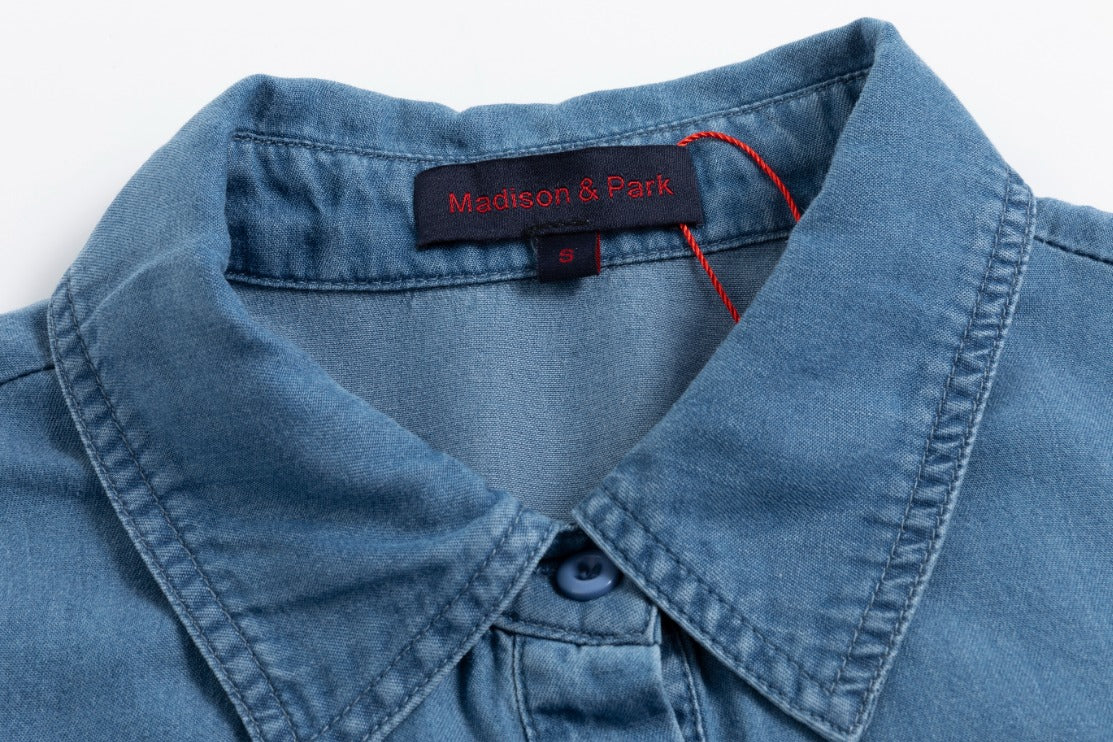 Blue Smocking Waisted Shirt Dress - Image 7