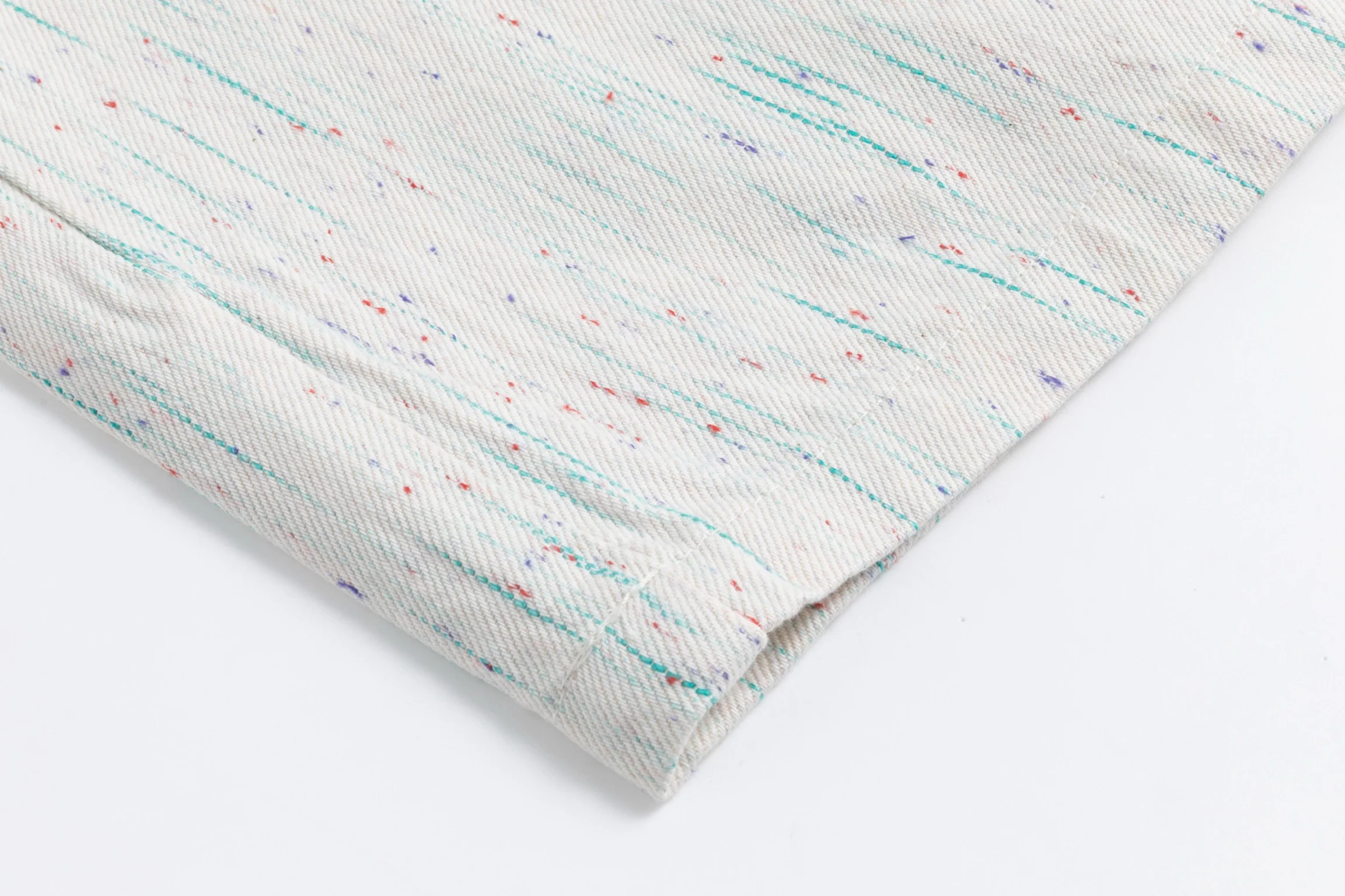 White Denim Green Stripes Multicolor Dot Printed Skirt - Image 6