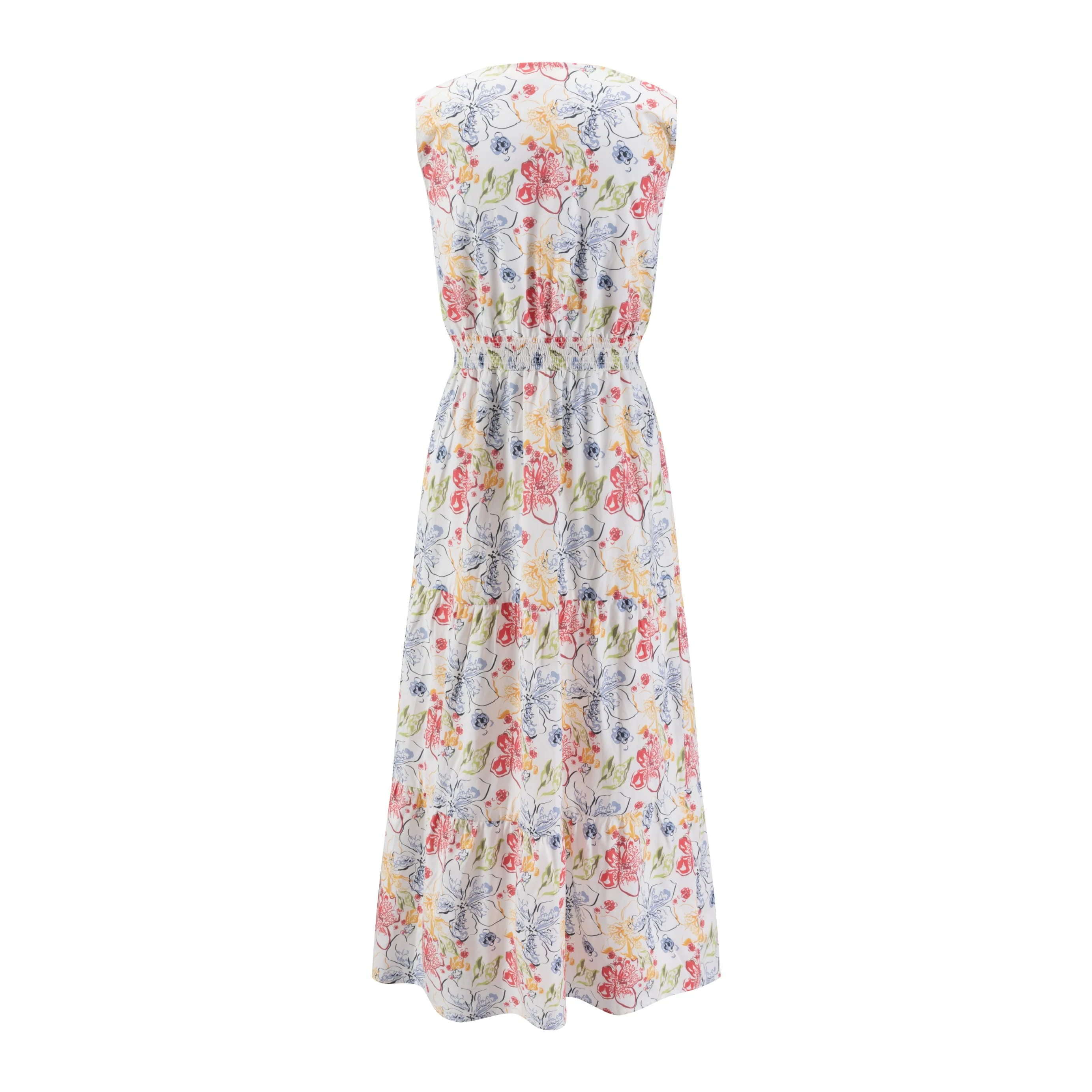 Multiflowered Printed Sleeveless Layer Jumper With Shoulder Ruffle - Image 3