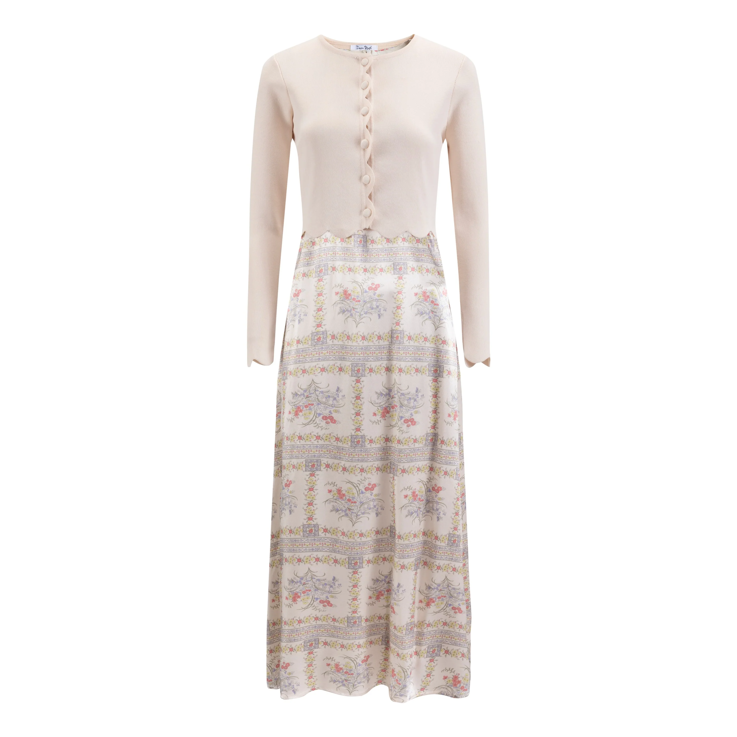 Beige Printed Slip Dress With Beige Knit Cardigan - Image 2