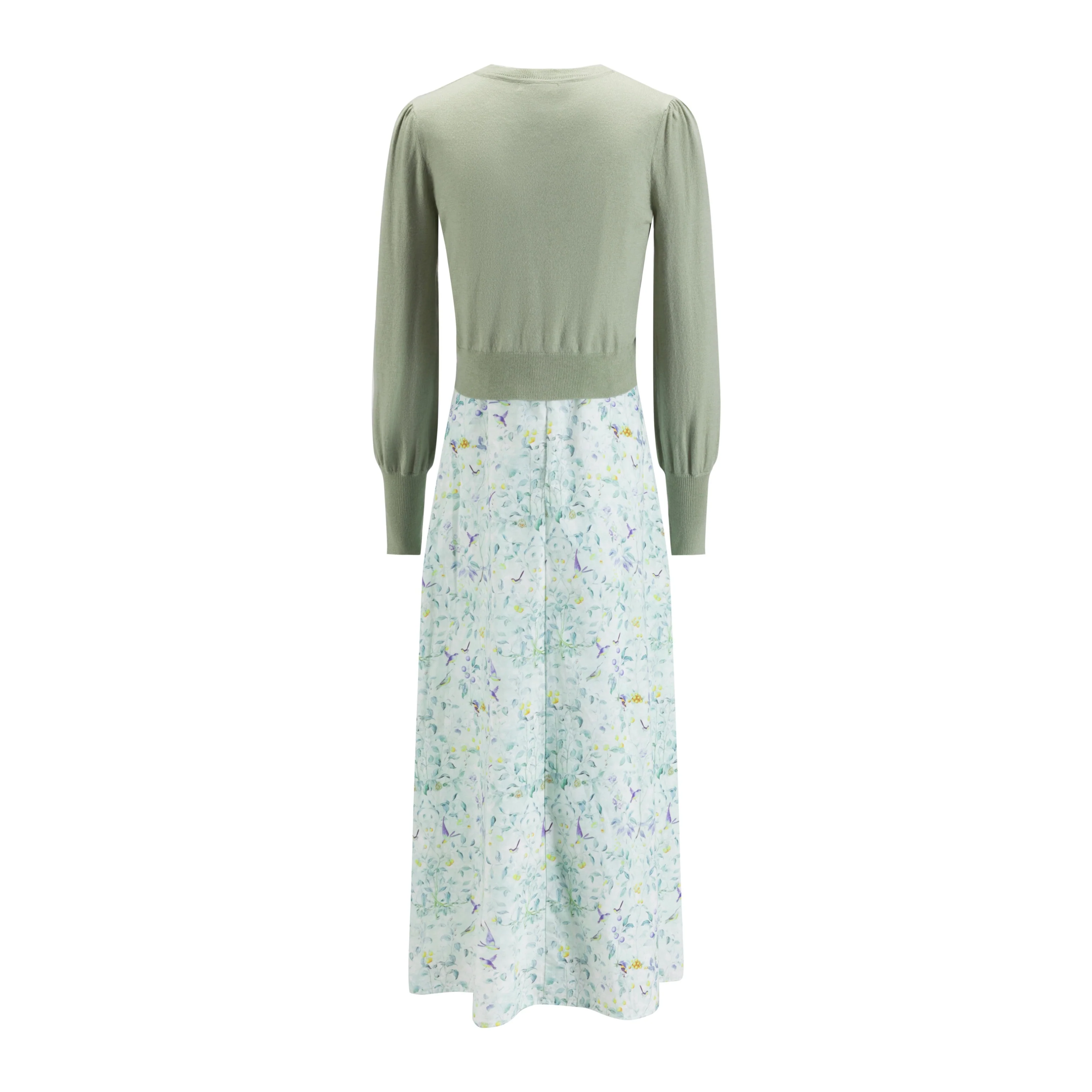 Green And Blue Bird Printed Jumper With Green Knit Cardigan - Image 2