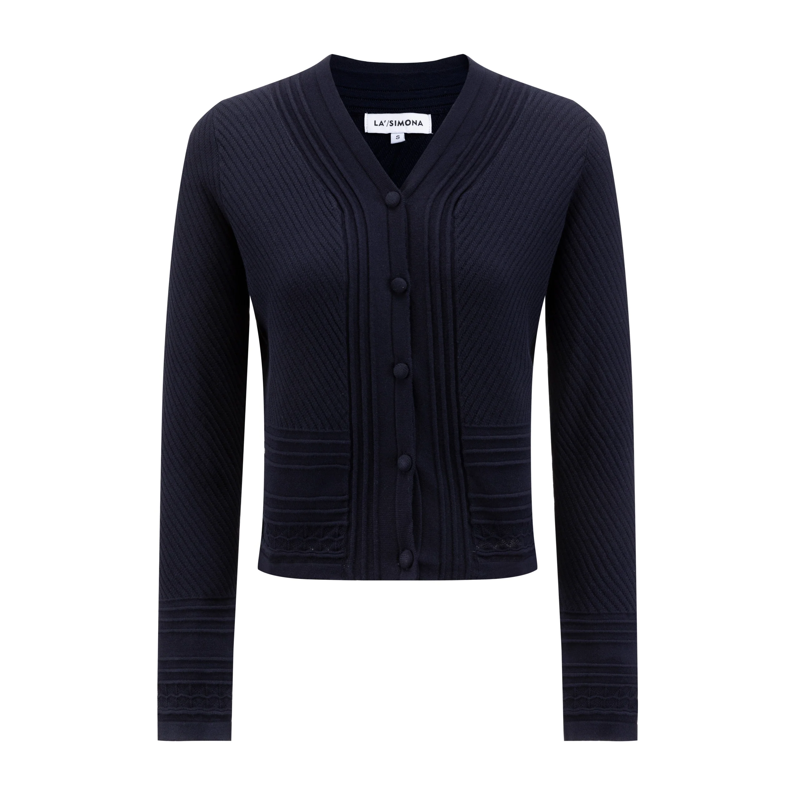 Navy Crochet Detail Knit Cardigan - Image 2