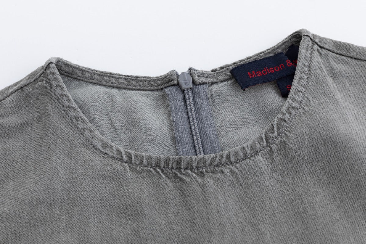 Grey Wash Denim Jumper With Overlay Top - Image 5