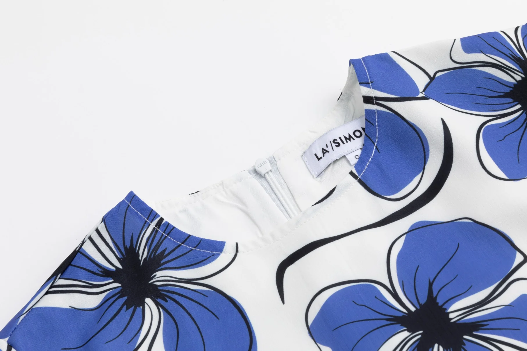 White Base Royal Blue Printed Layer Dress With Drawstring - Image 5