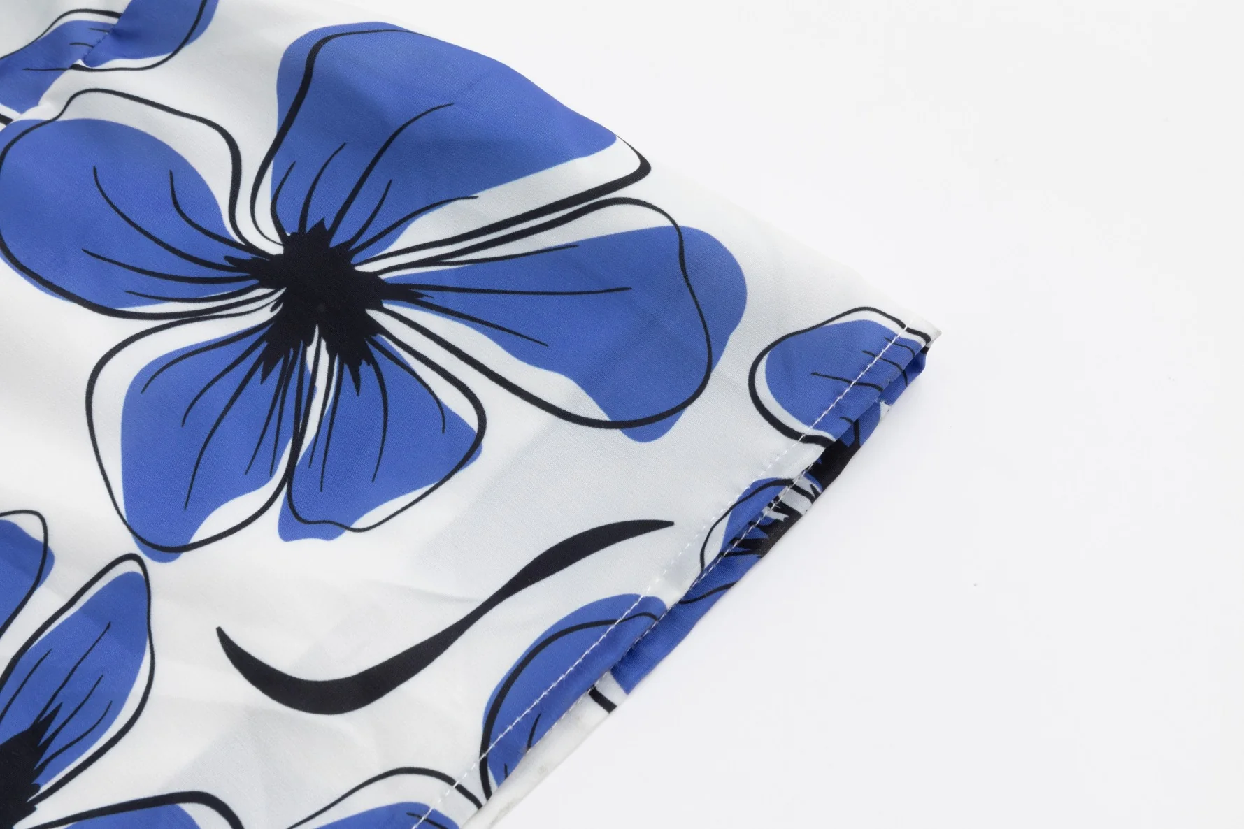 White Base Royal Blue Printed Layer Dress With Drawstring - Image 6