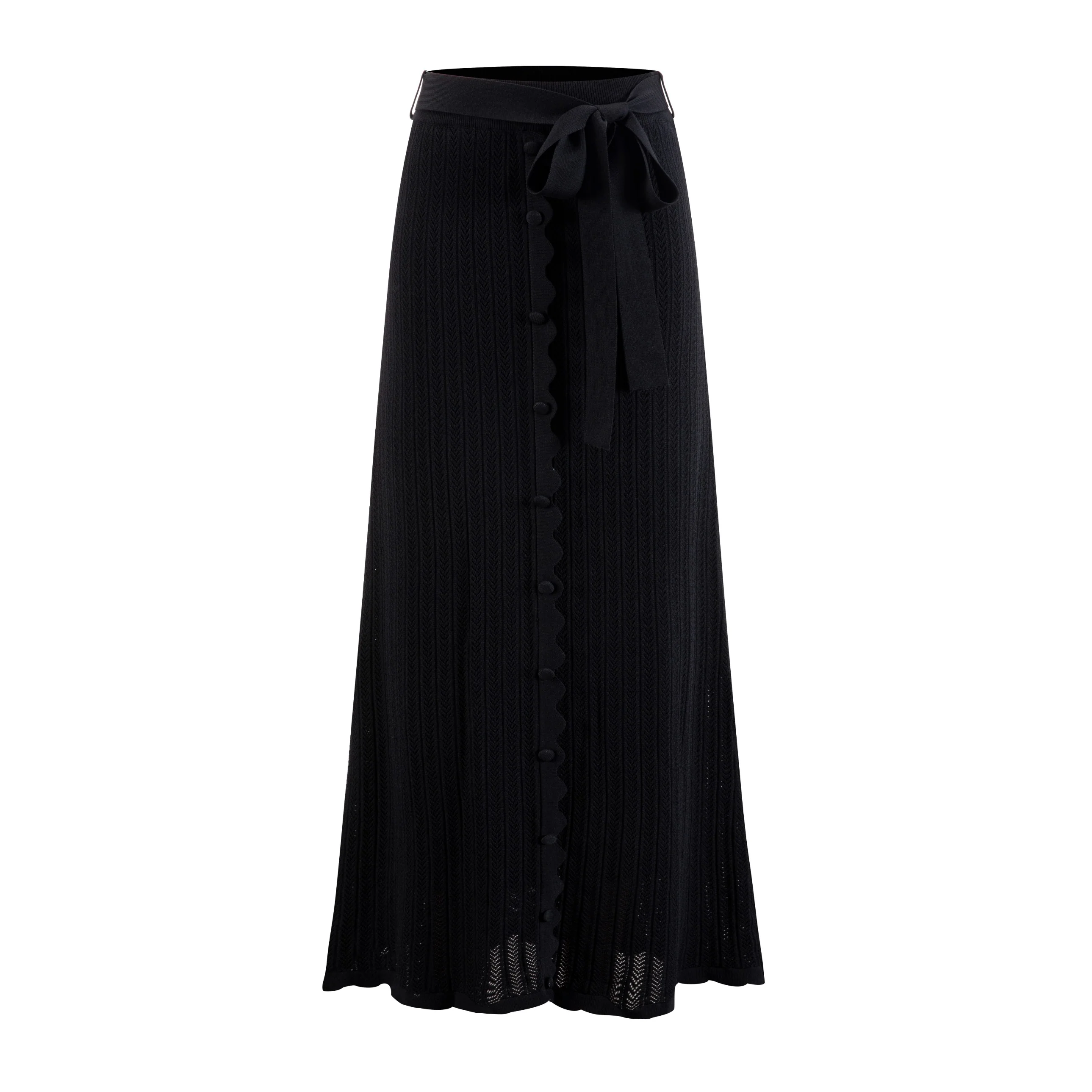 Black Knit Scalloped Skirt - Image 2