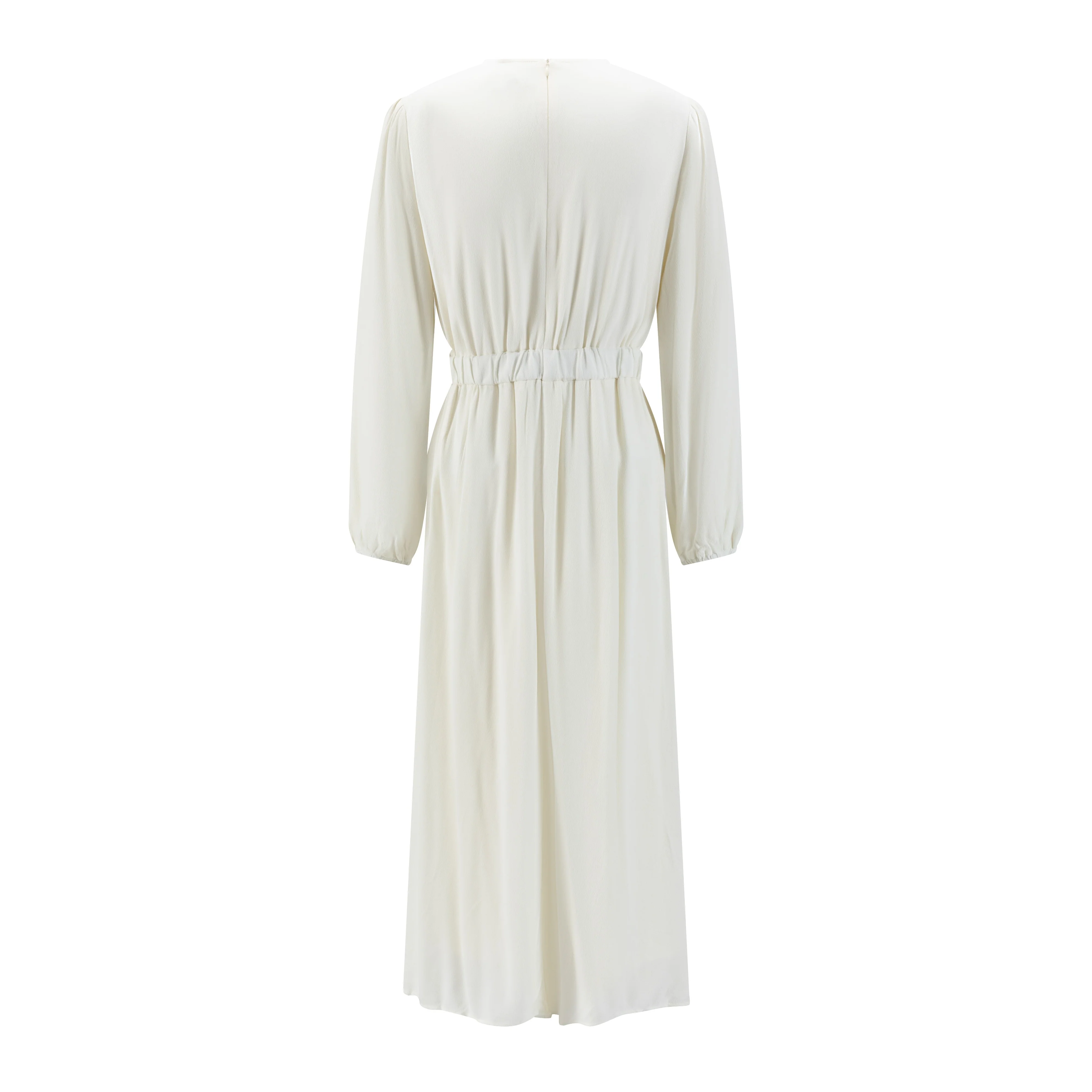 Solid Ivory Dress With Lace Trimming - Image 3