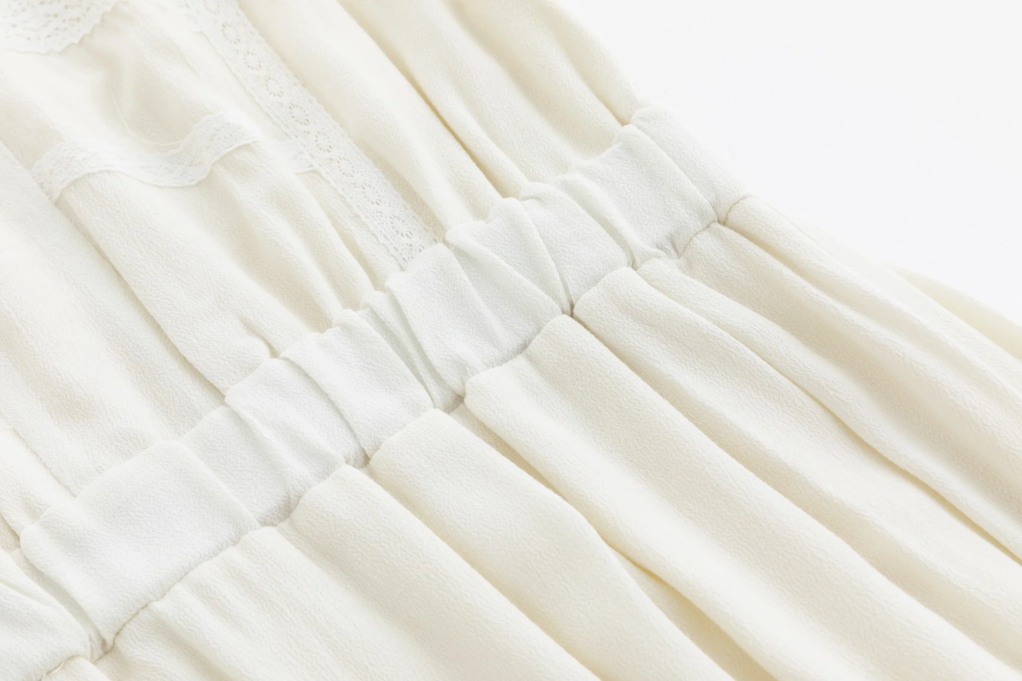 Solid Ivory Dress With Lace Trimming - Image 6