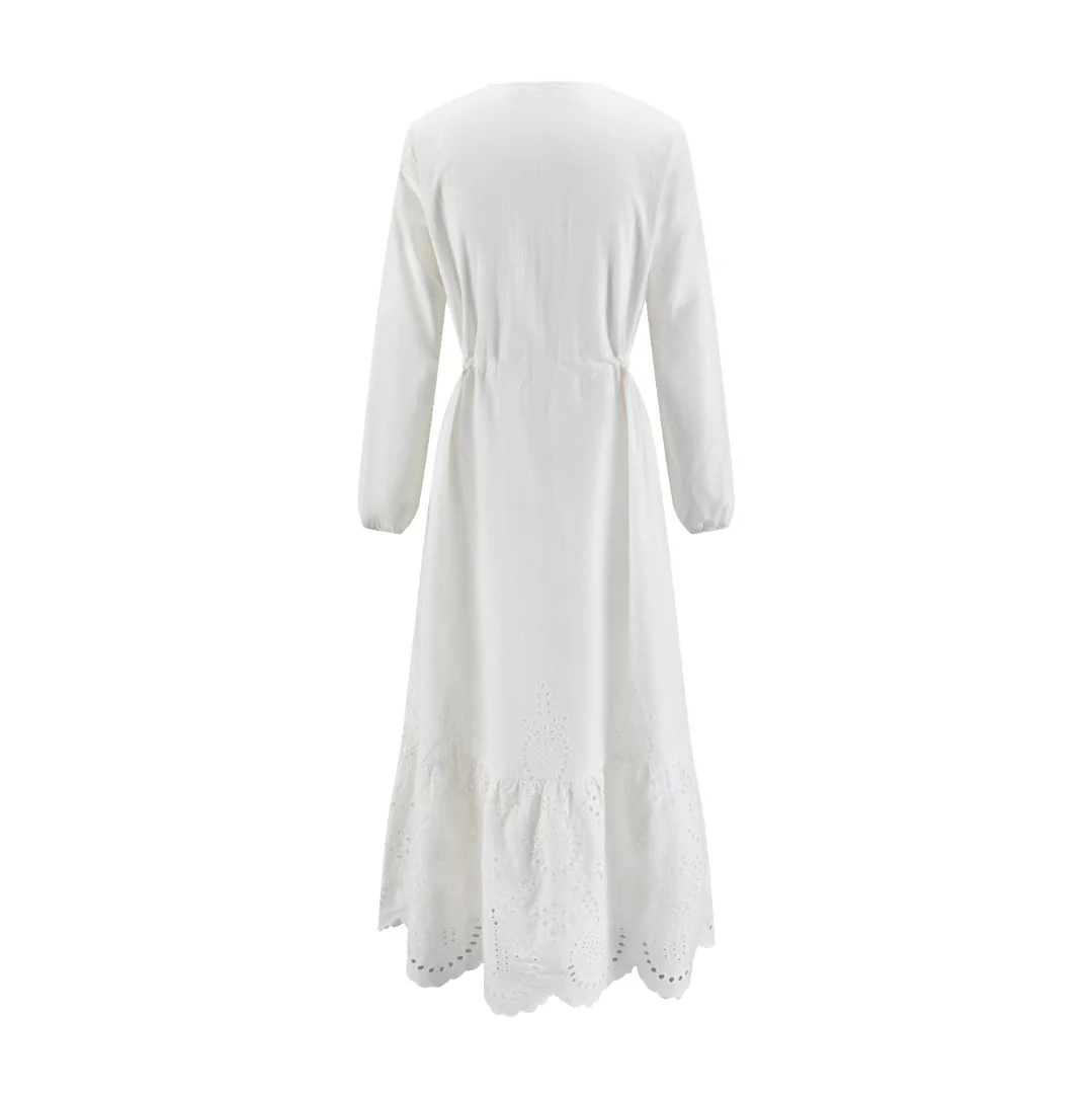 Solid White Eyelet Bottom Cotton Layer Dress - Image 3
