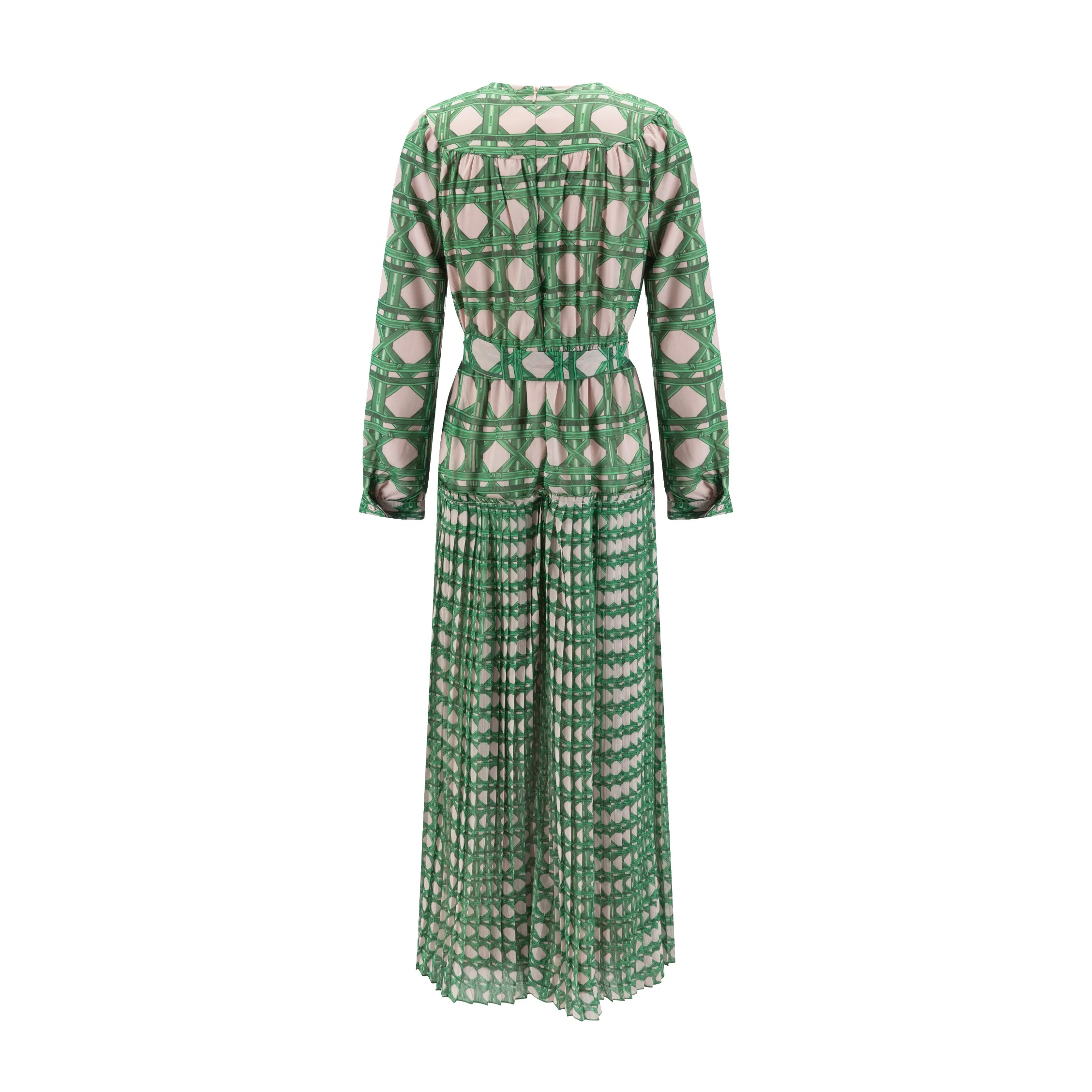 Pink/Green Geometry Printed Pleated Bottom Dress - Image 3