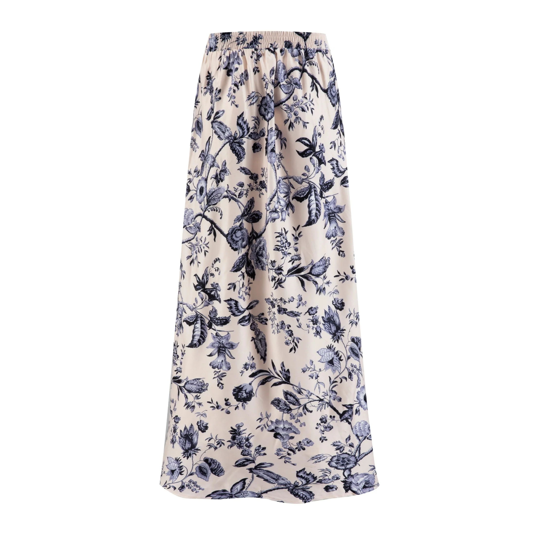 Cream And Blue Floral Silk Skirt - Image 3