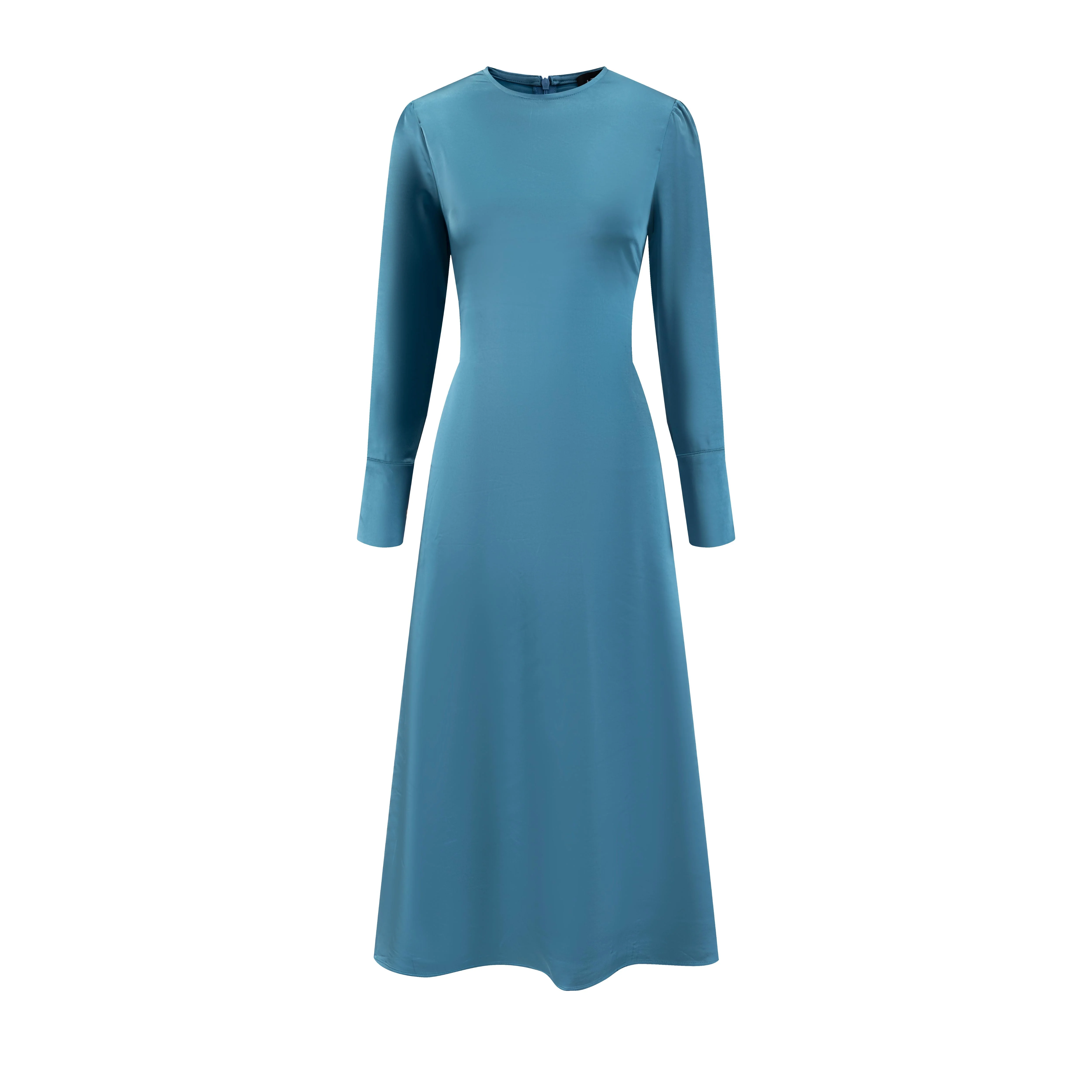 Solid Blue Satin Dress - Image 3