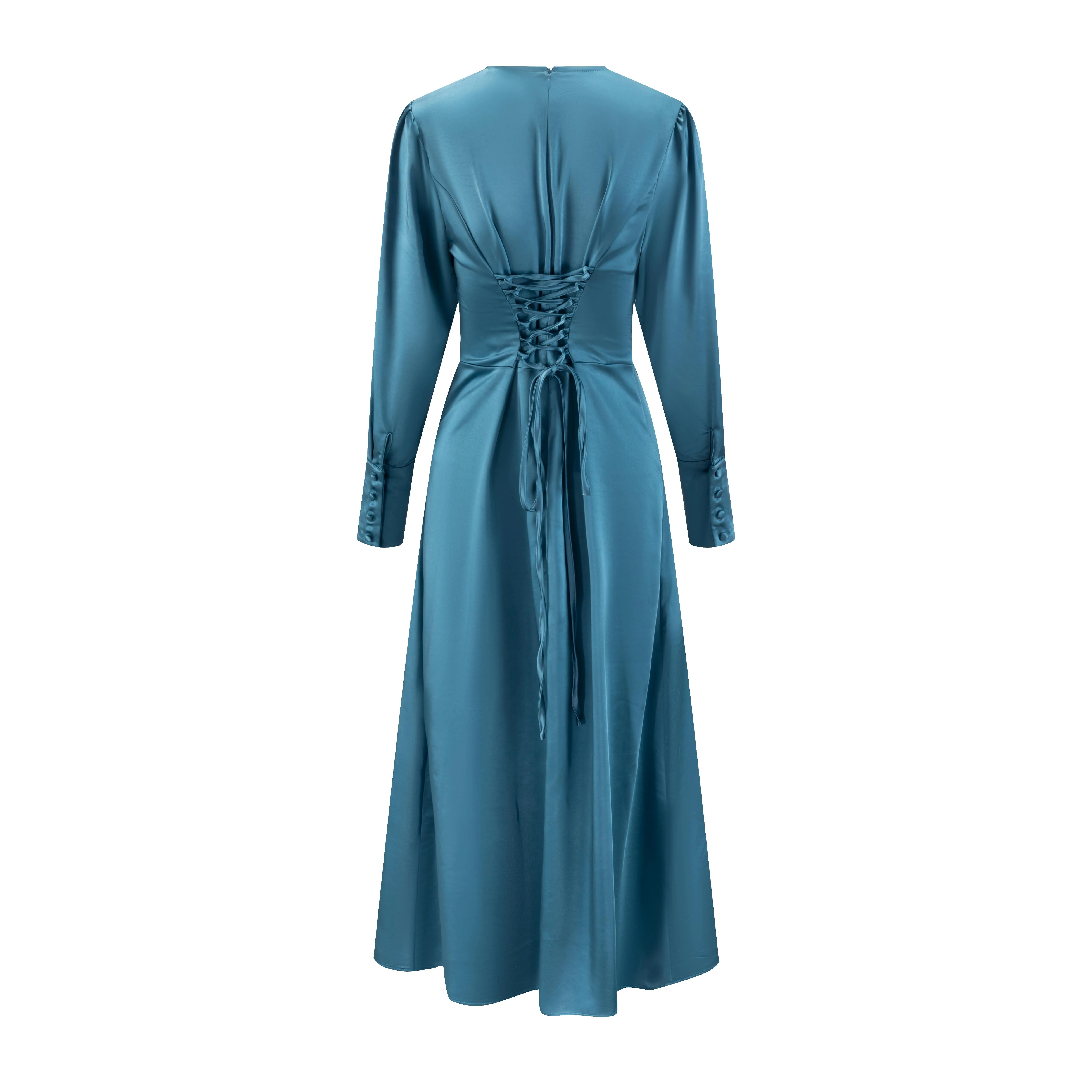 Solid Blue Satin Dress - Image 4