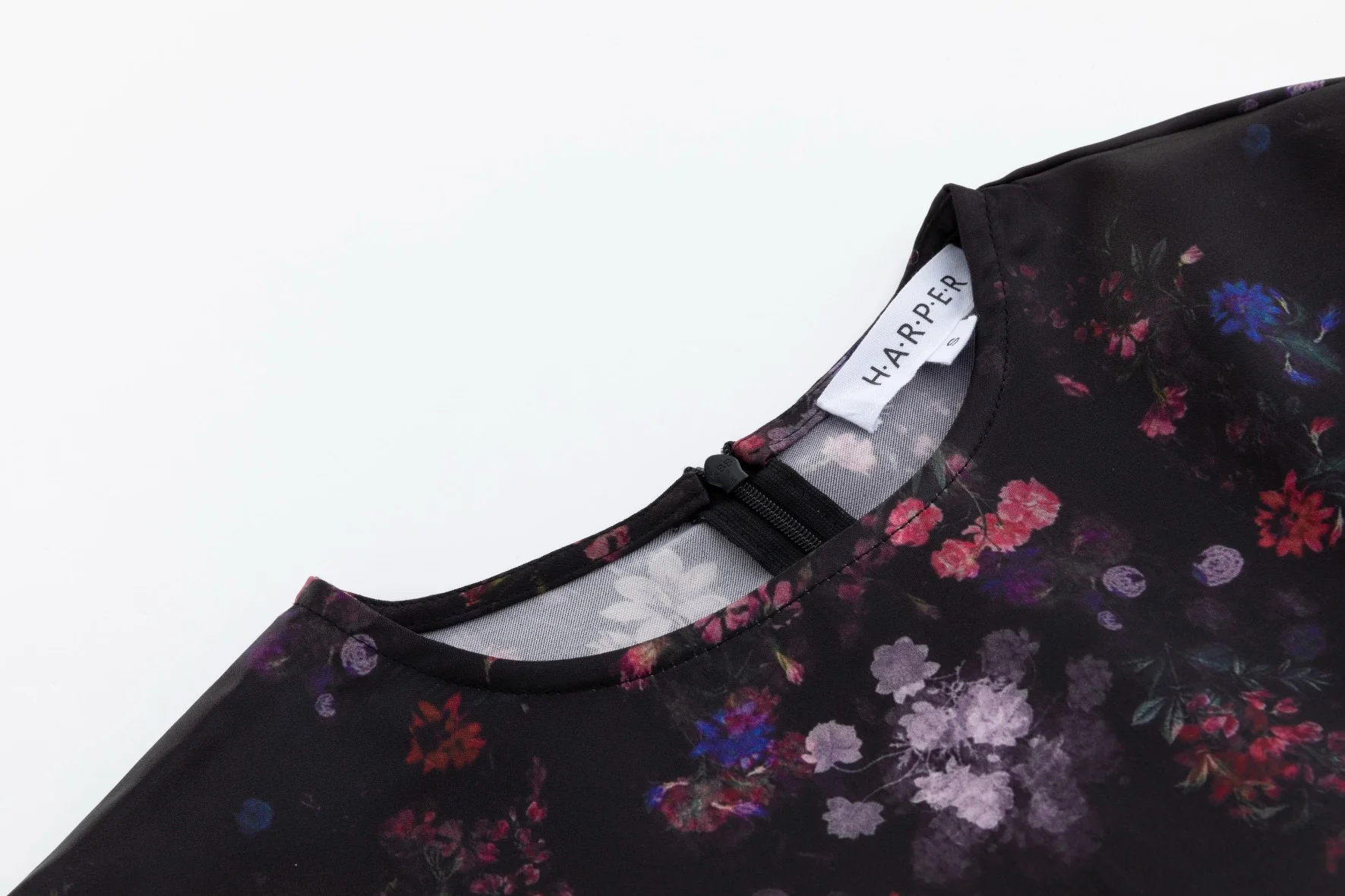 Black Base Multiflowered Printed Bottom Ruffle Dress - Image 5