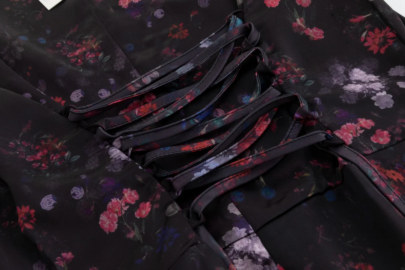Black Base Multiflowered Printed Bottom Ruffle Dress - Image 6