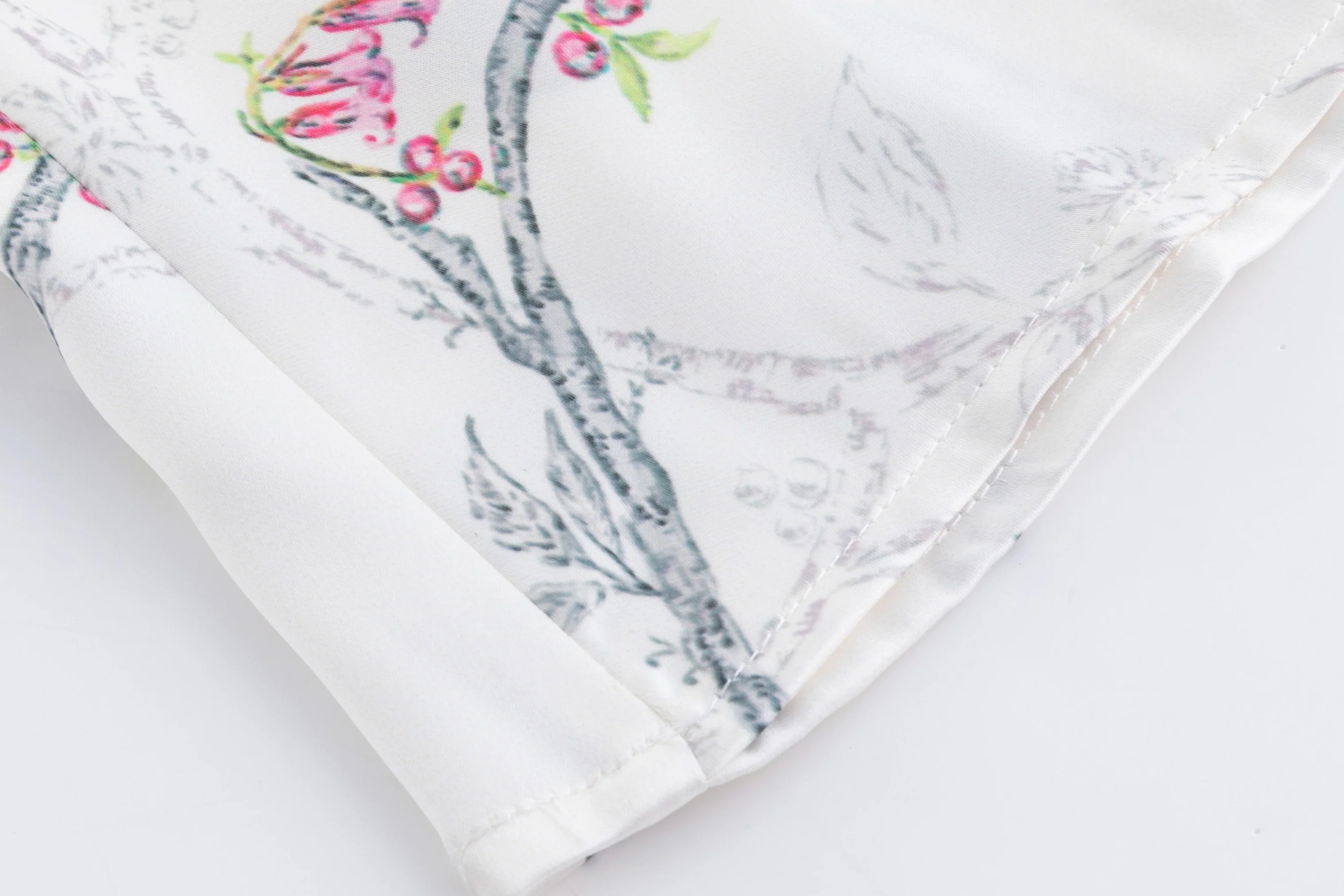 White Base Pink Flower Printed Satin Wrap Skirt - Image 5