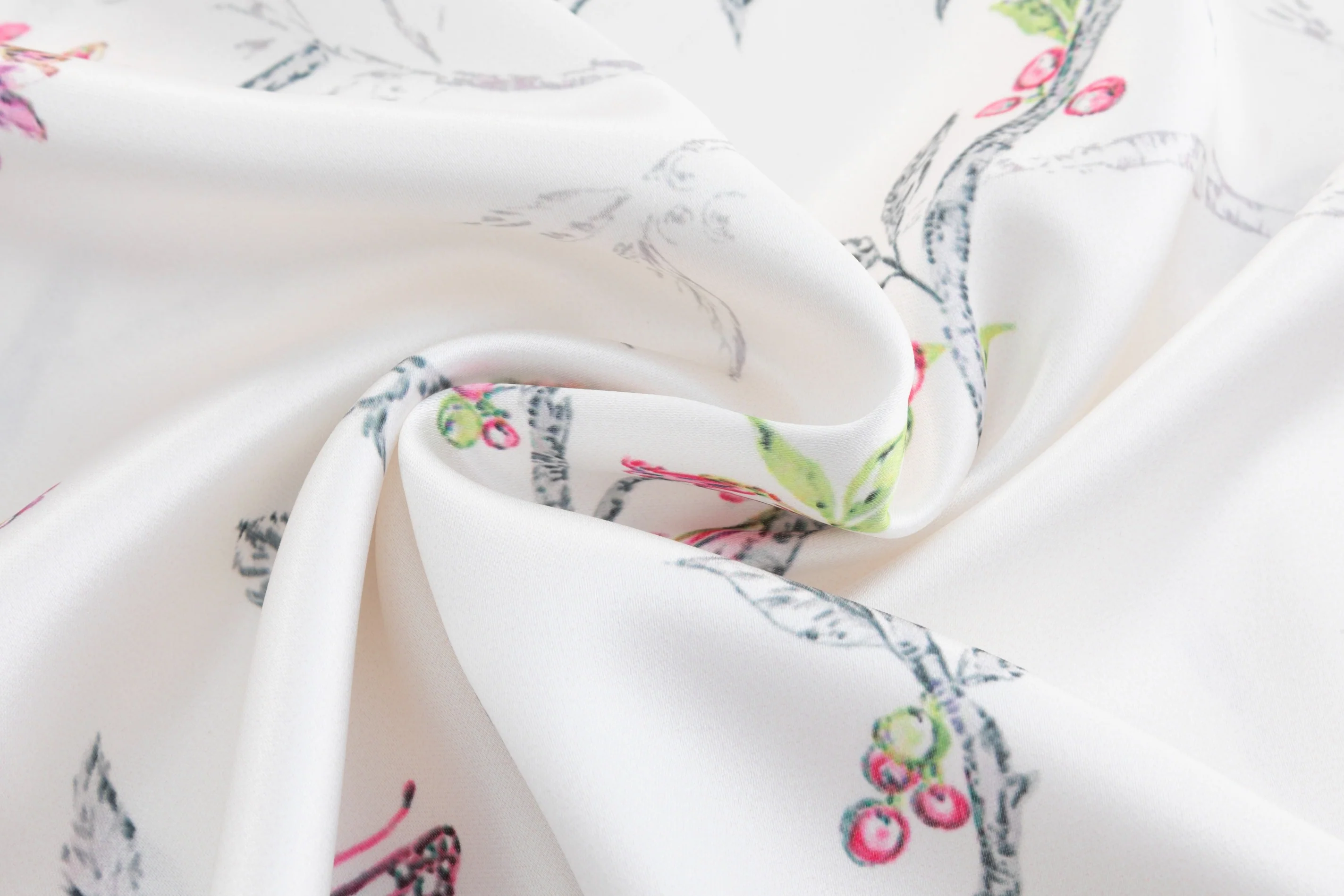 White Base Pink Flower Printed Satin Wrap Skirt - Image 6