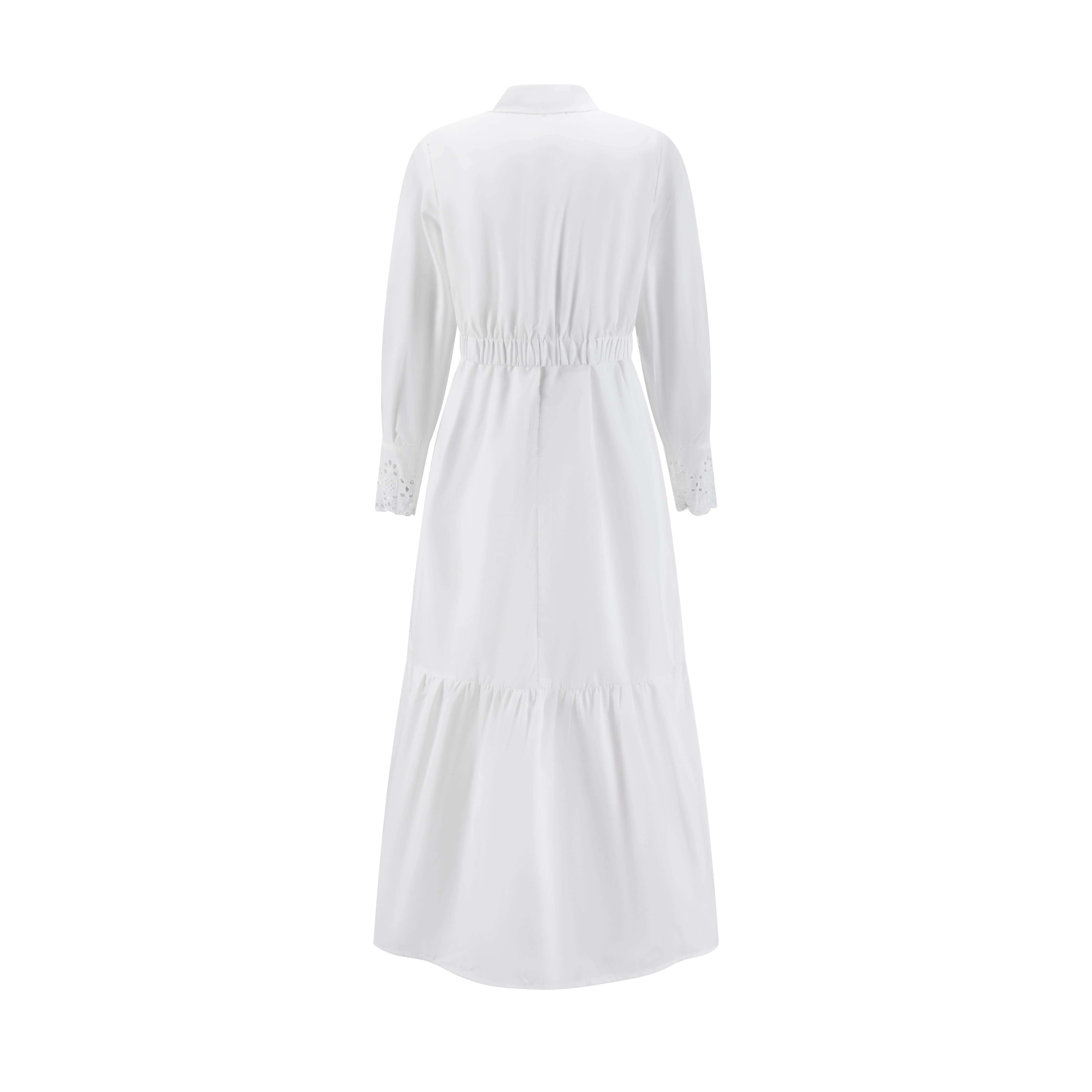 White Base Blue Flower Embroidery Top & Solid White Cotton Layer Dress - Image 3