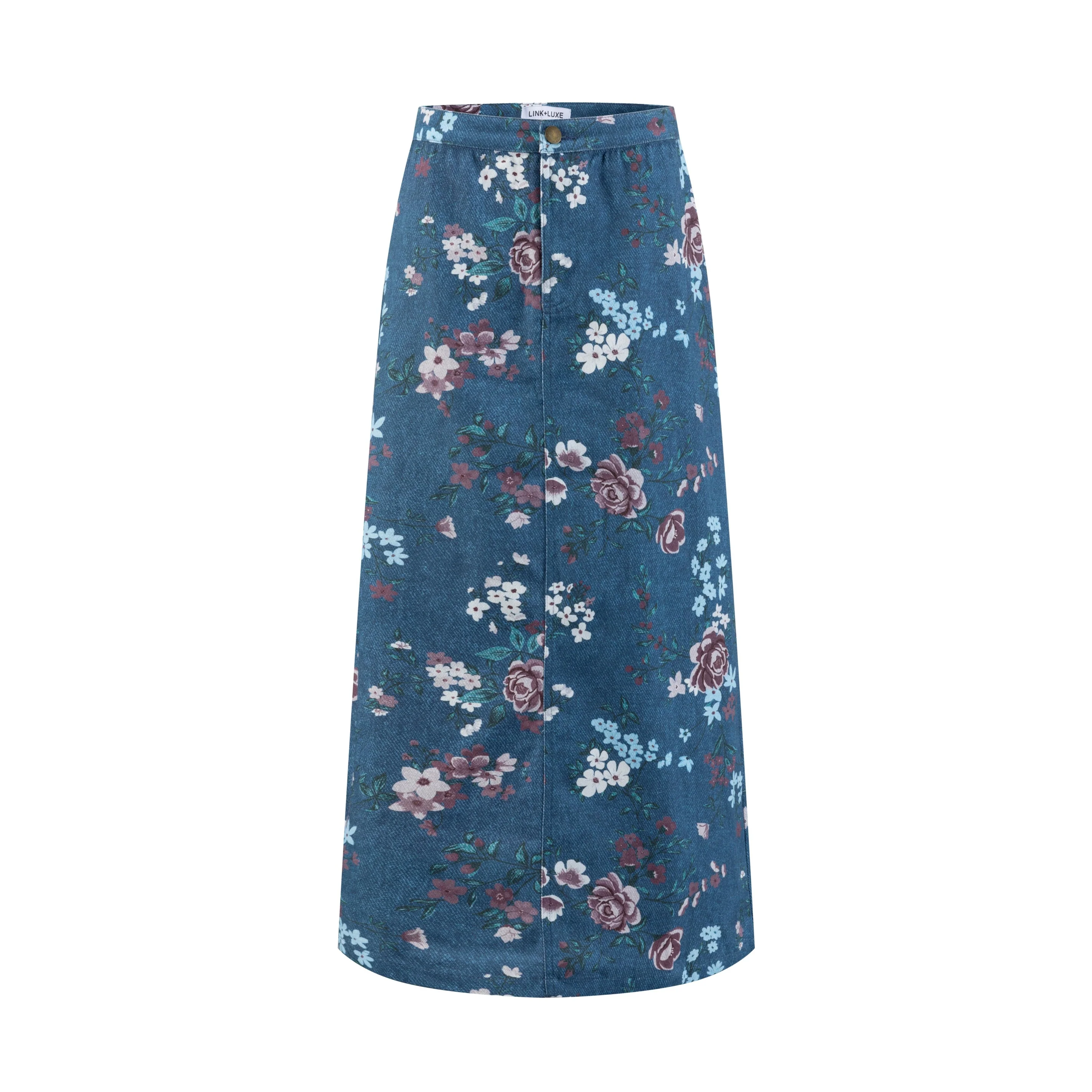 Dark Blue Base Red Flower Printed Skirt - Image 2
