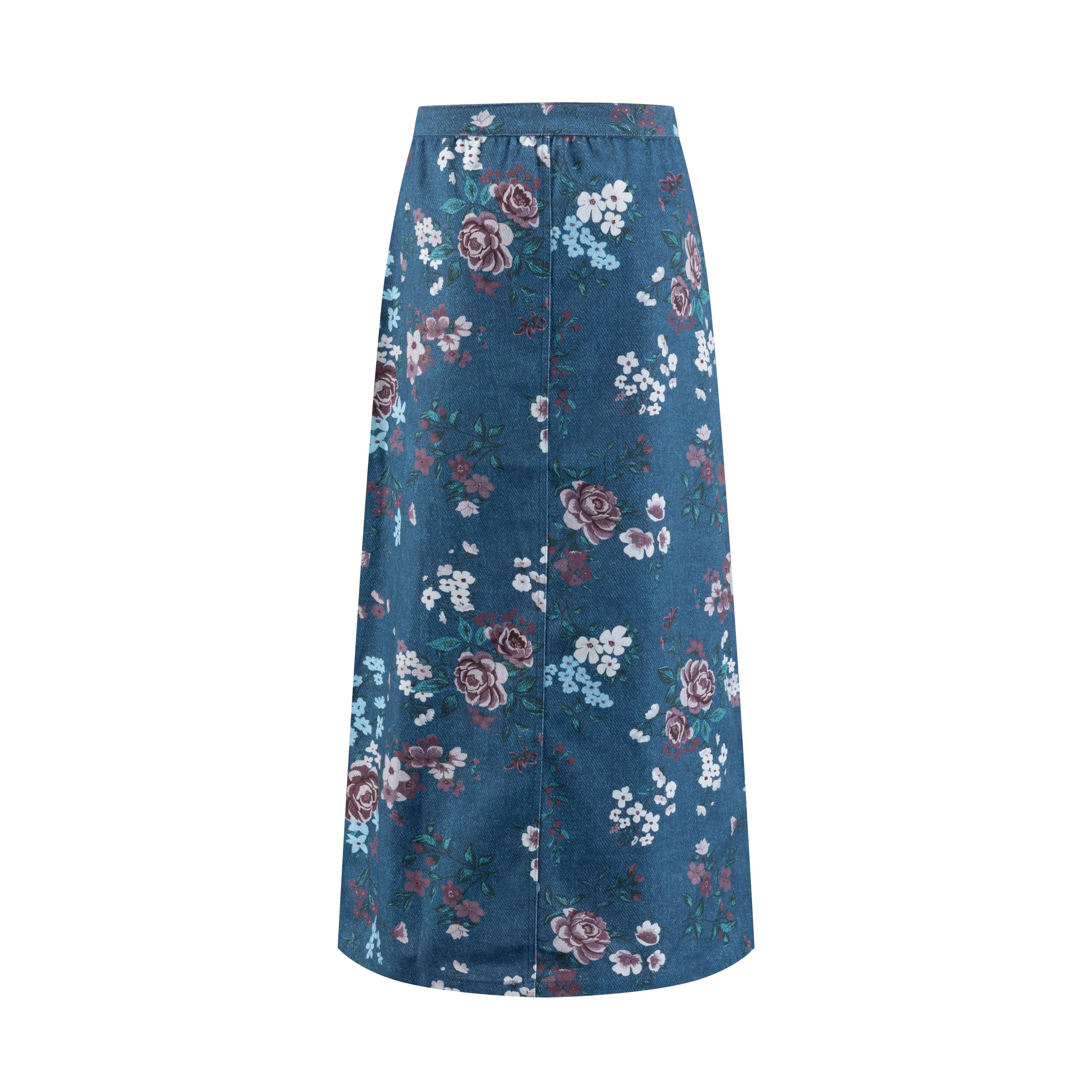 Dark Blue Base Red Flower Printed Skirt - Image 3