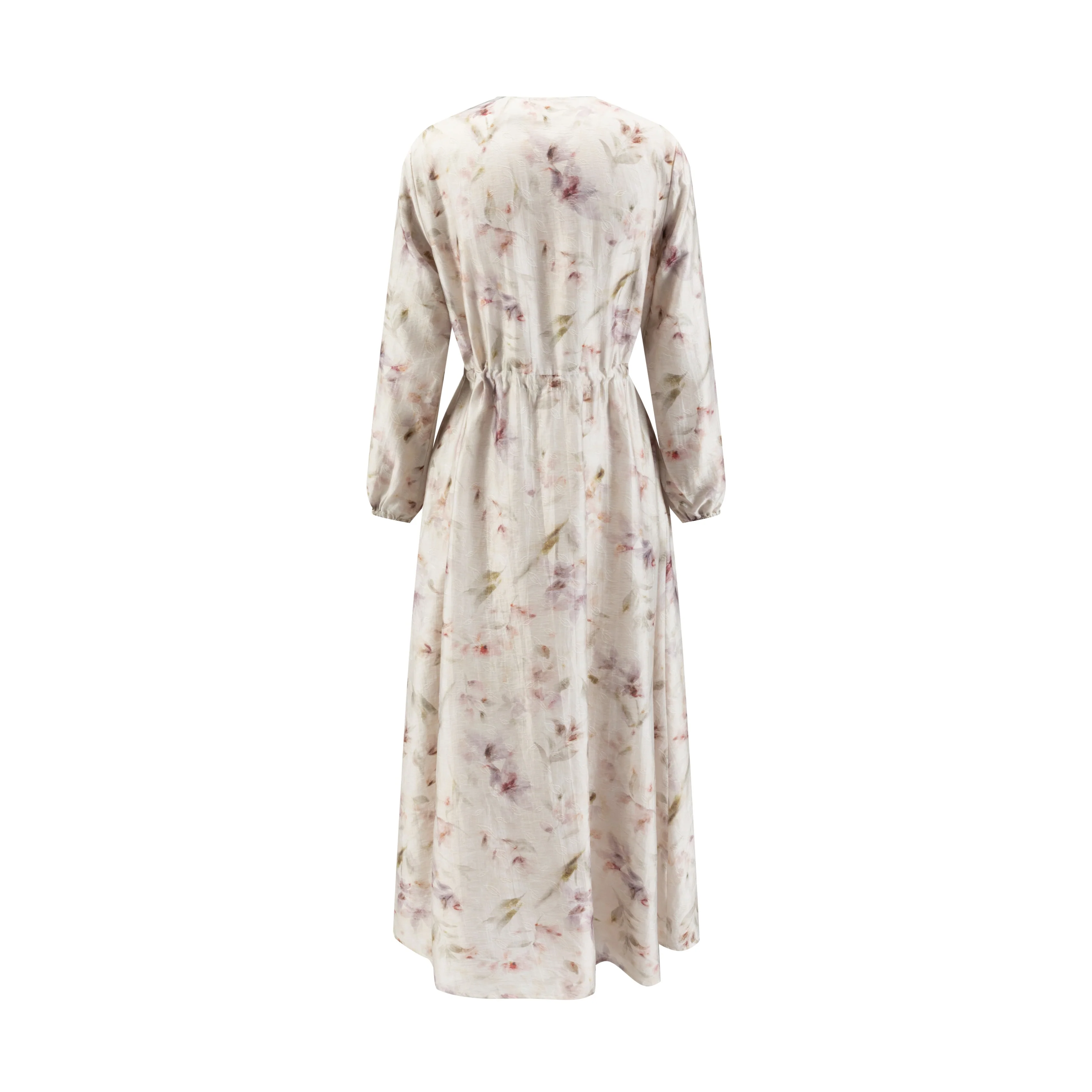 Purple Flower Printed Drawstring Dress - Image 3