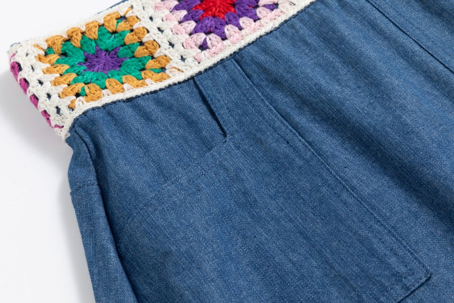 Denim Skirt With Crochet Band - Image 6