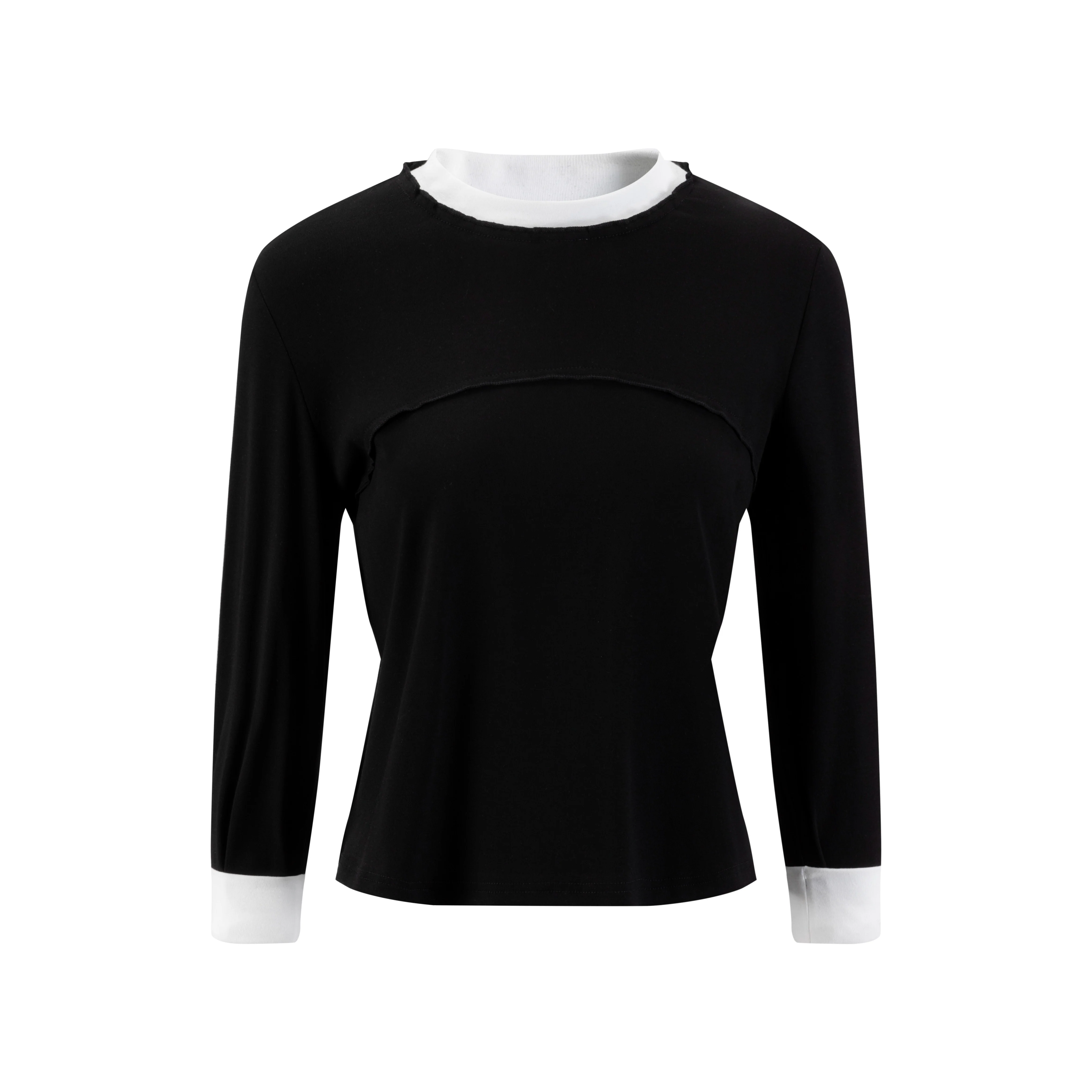 Back Cotton Shirt With White Trim Details - Image 2