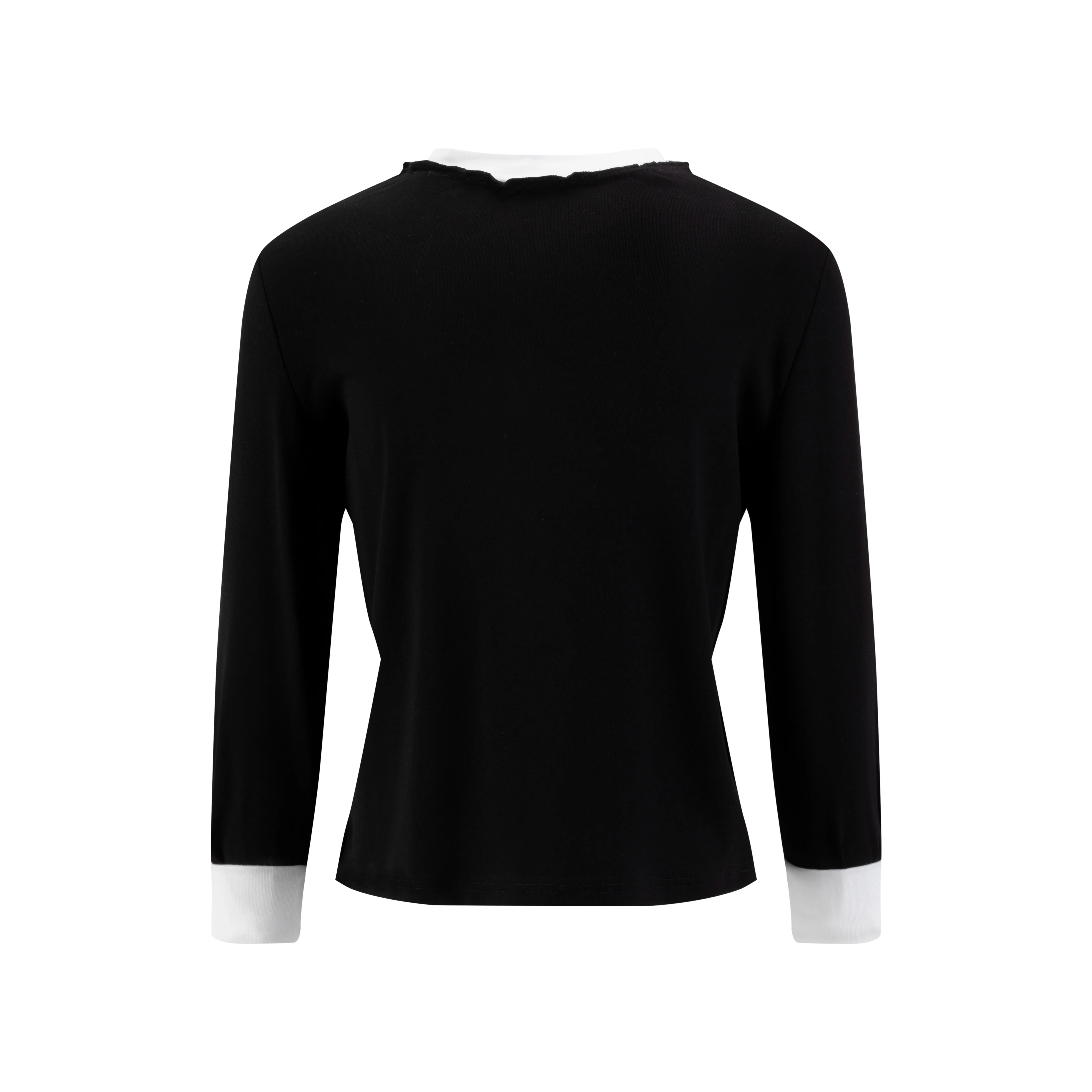 Back Cotton Shirt With White Trim Details - Image 3