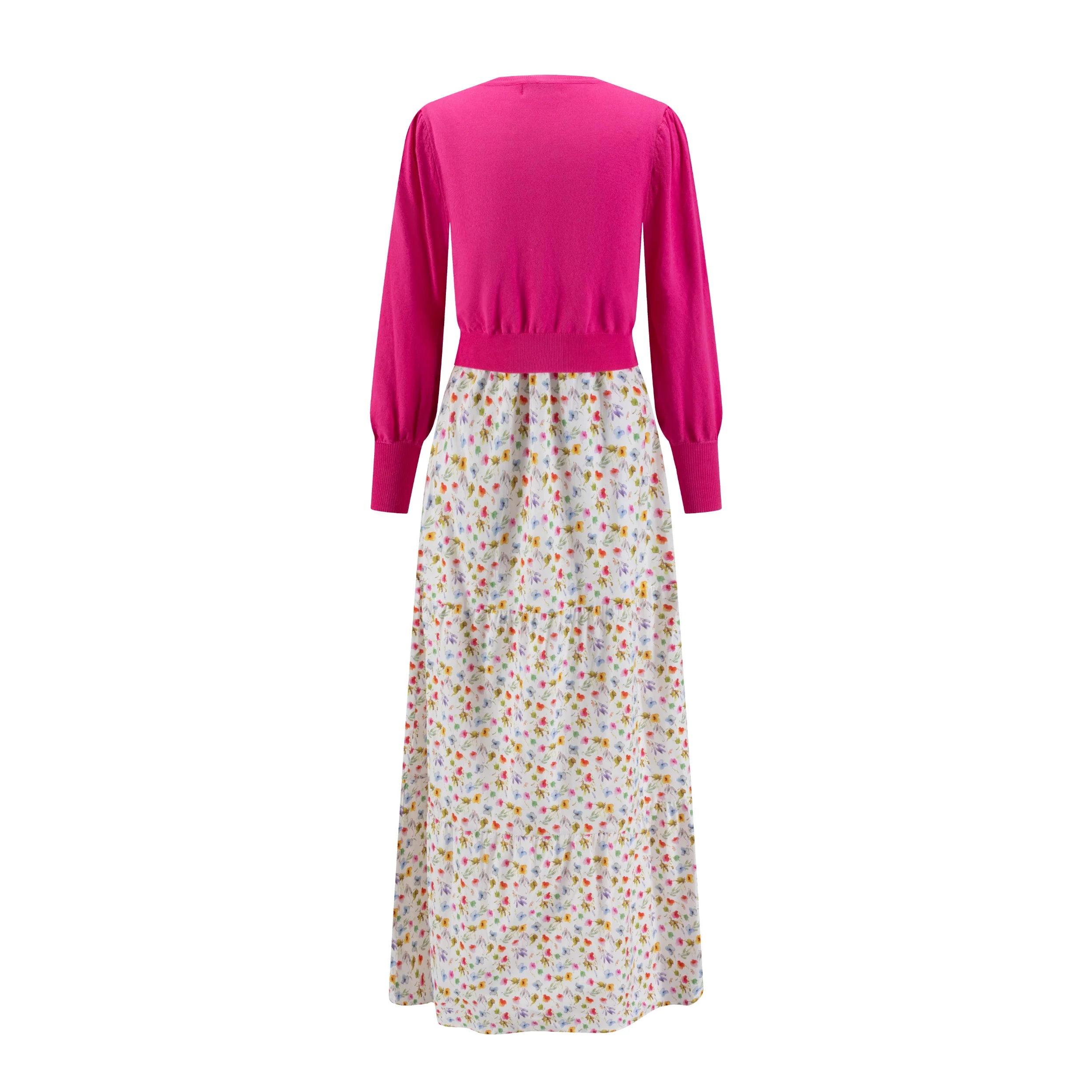 Floral Printed Dress With Pink Cardigan Overlay - Image 3