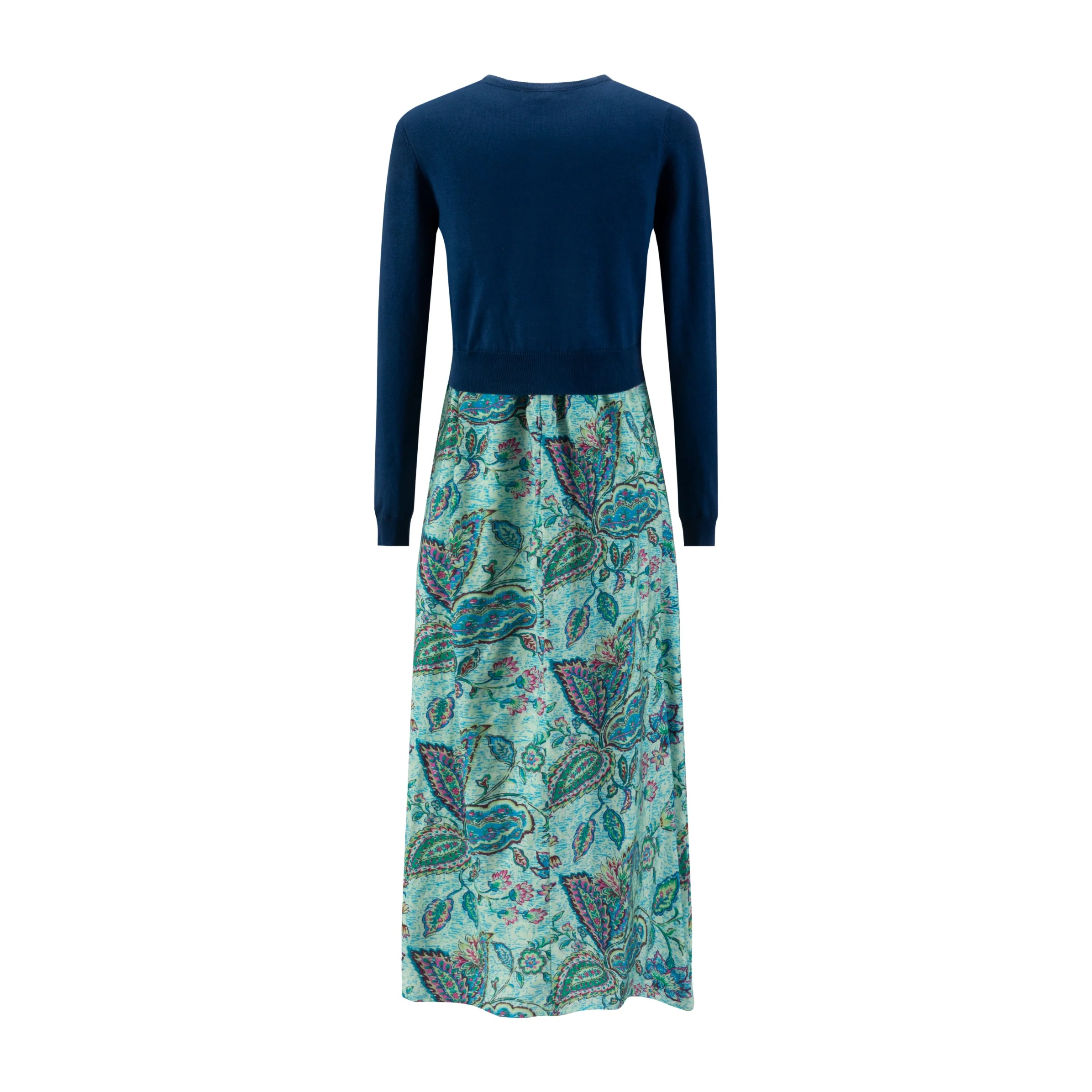 Multicolored Slip Dress With Deep Blue Overlay Cardigan - Image 3
