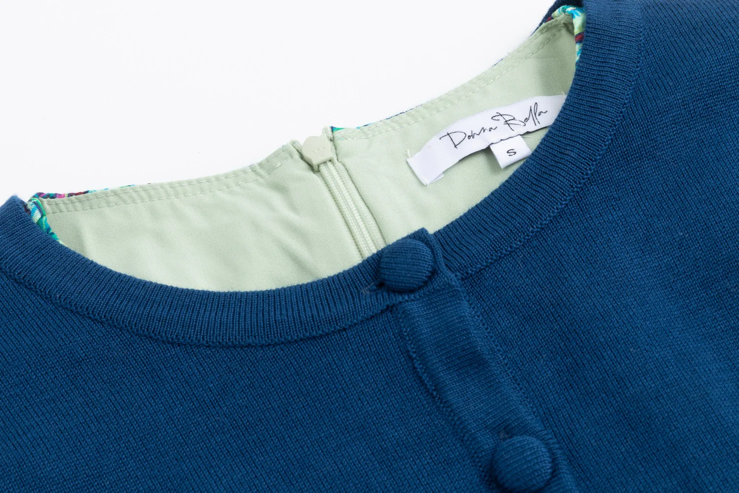 Multicolored Slip Dress With Deep Blue Overlay Cardigan - Image 5