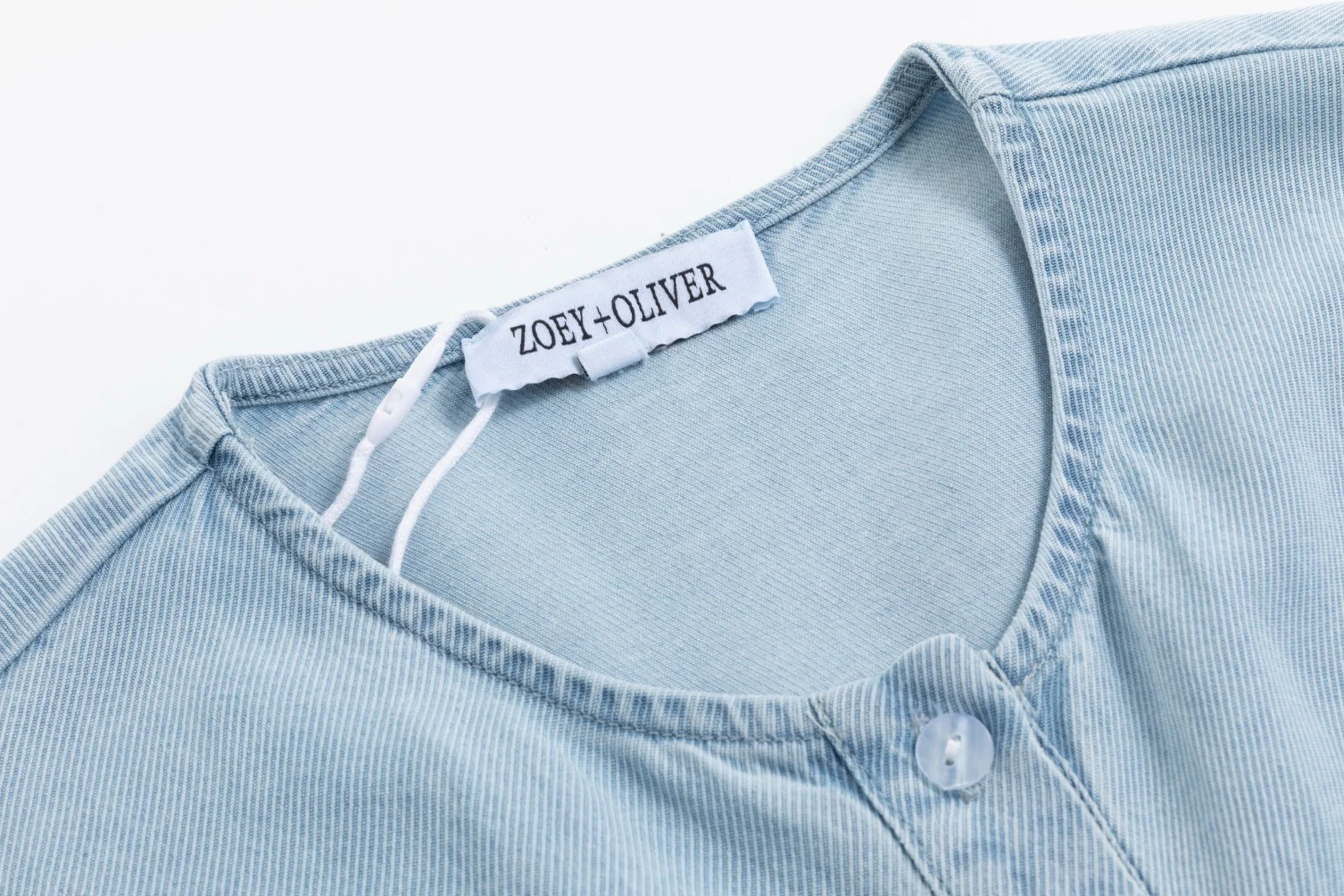 Light Blue Denim Shirt Dress With White Drawstring - Image 4