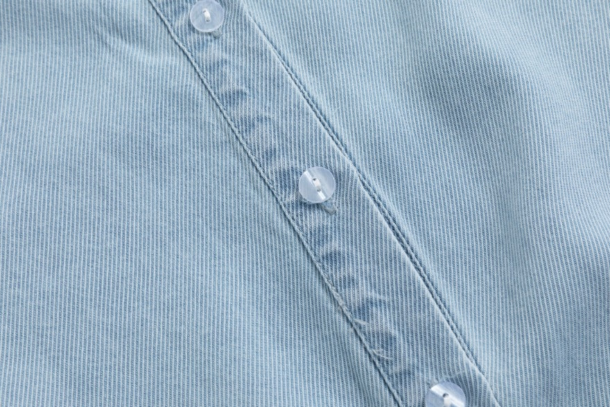 Light Blue Denim Shirt Dress With White Drawstring - Image 5