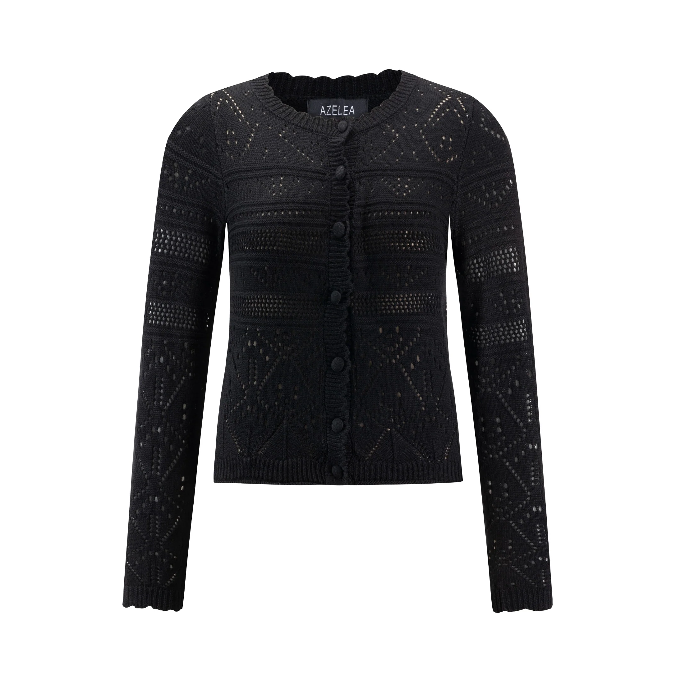 Black Crochet Knit Cardigan - TW4083-A - Image 2