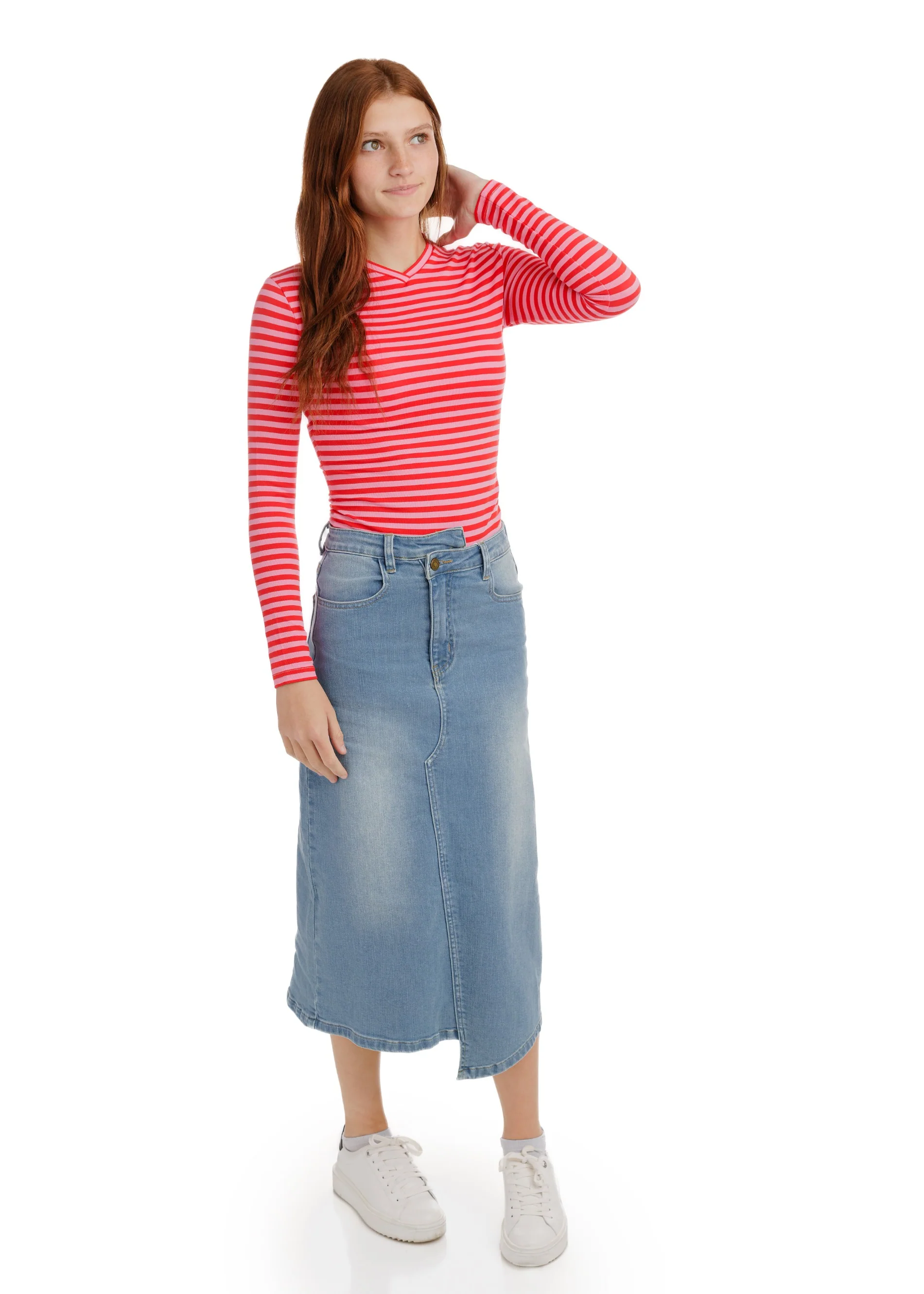 Uneven Hem Denim Skirt - Blue Denim - Image 2