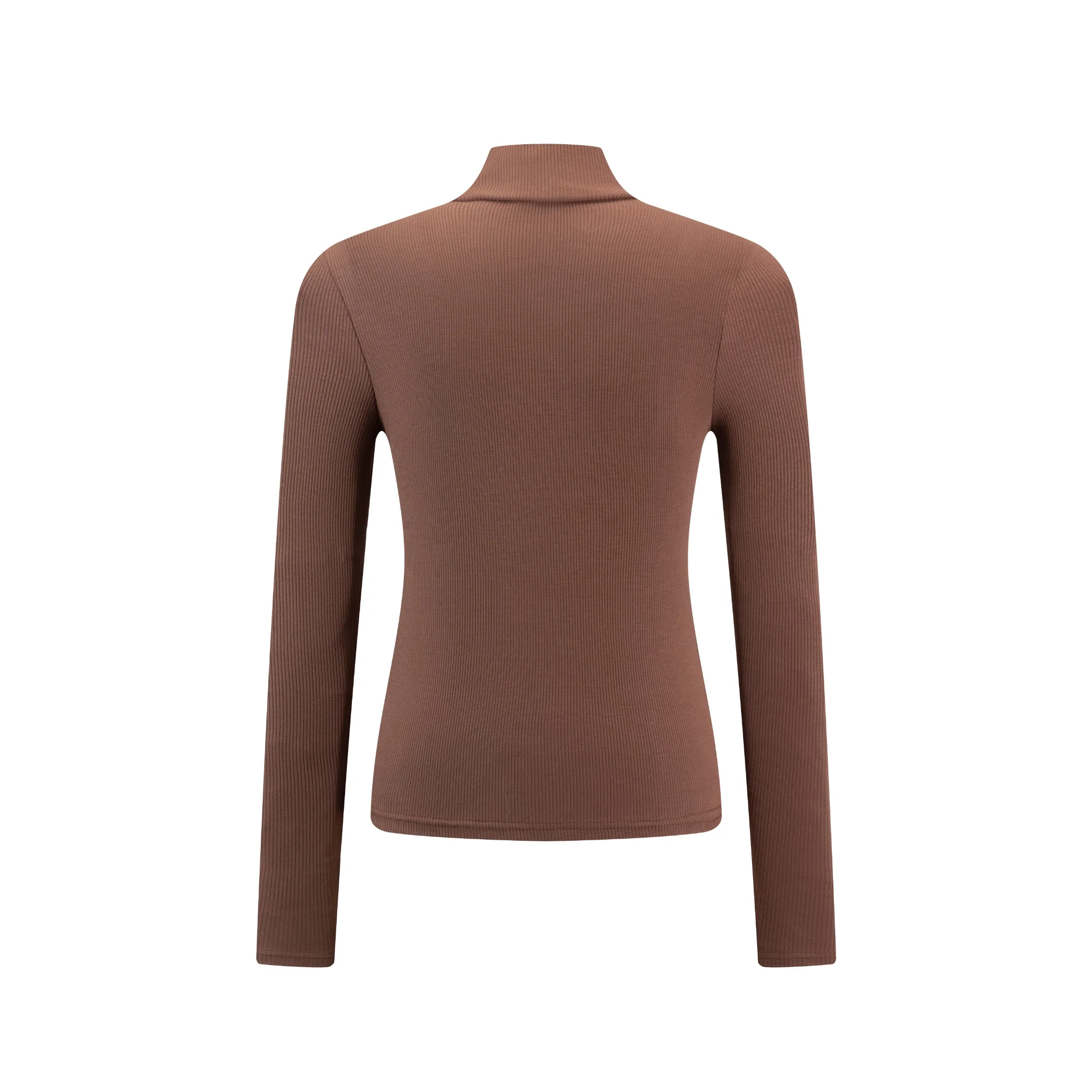 V-Neck Ribbed Knit Top - Brown - Image 3