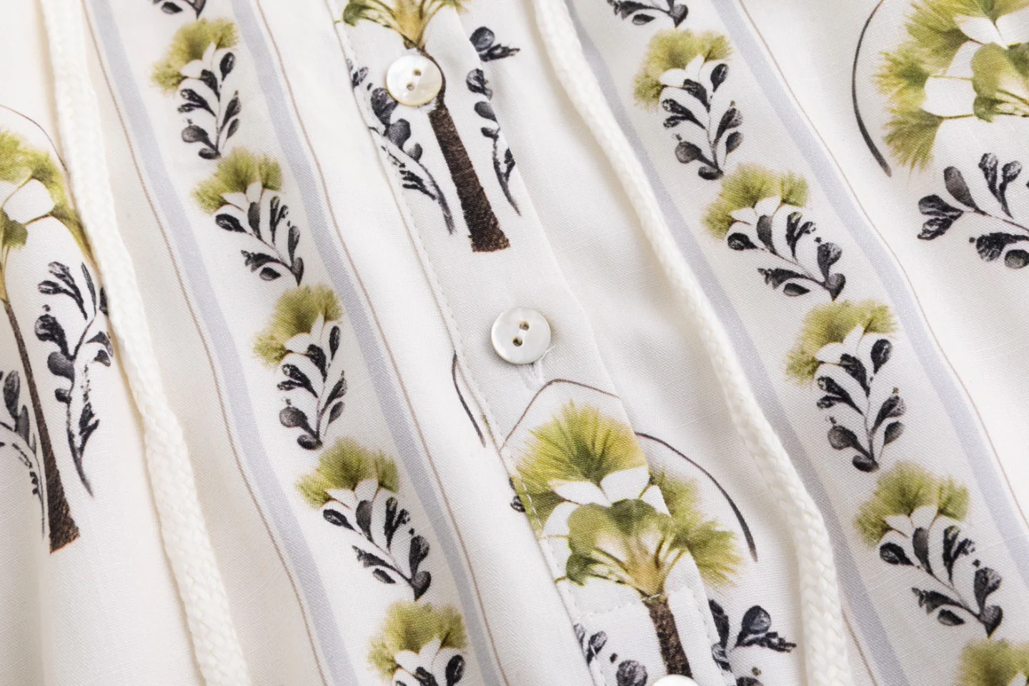 White And Olive Blossom Dress With Olive Cardigan - Image 5