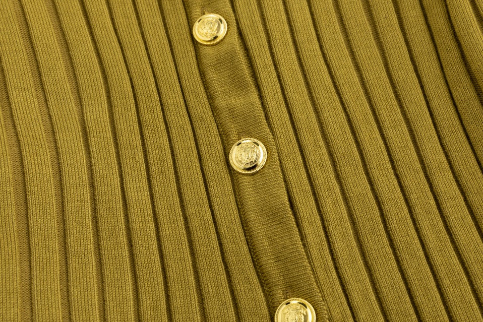 White And Olive Blossom Dress With Olive Cardigan - Image 6