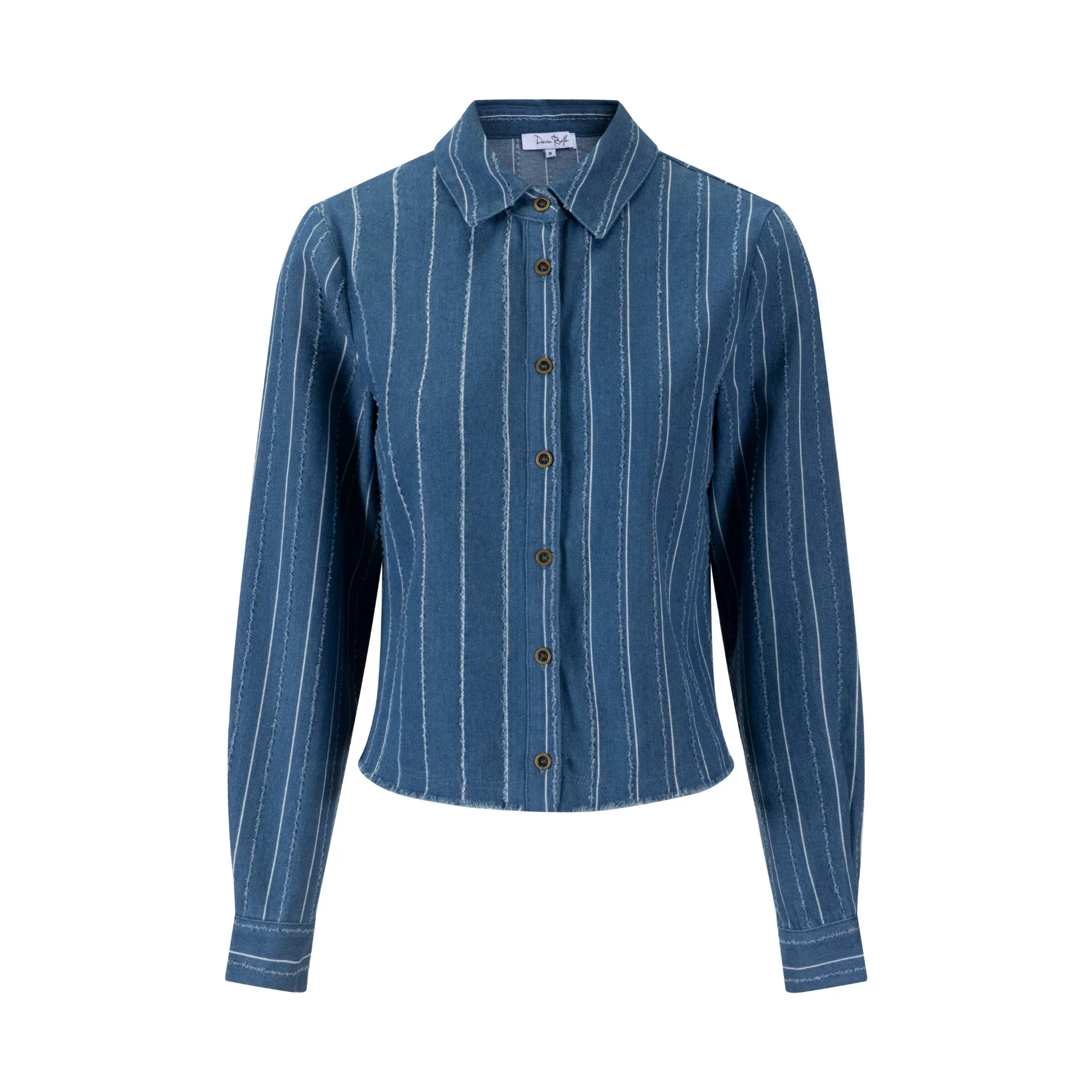 White And Ragged Stripes Denim Shirt - Image 3