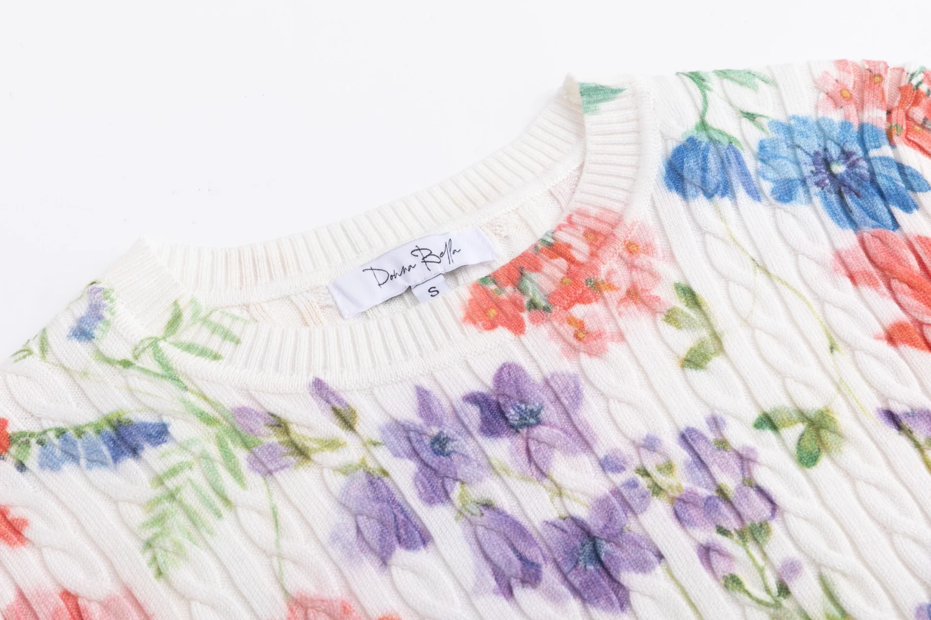 White Base Floral Cable Knit Top - Image 4