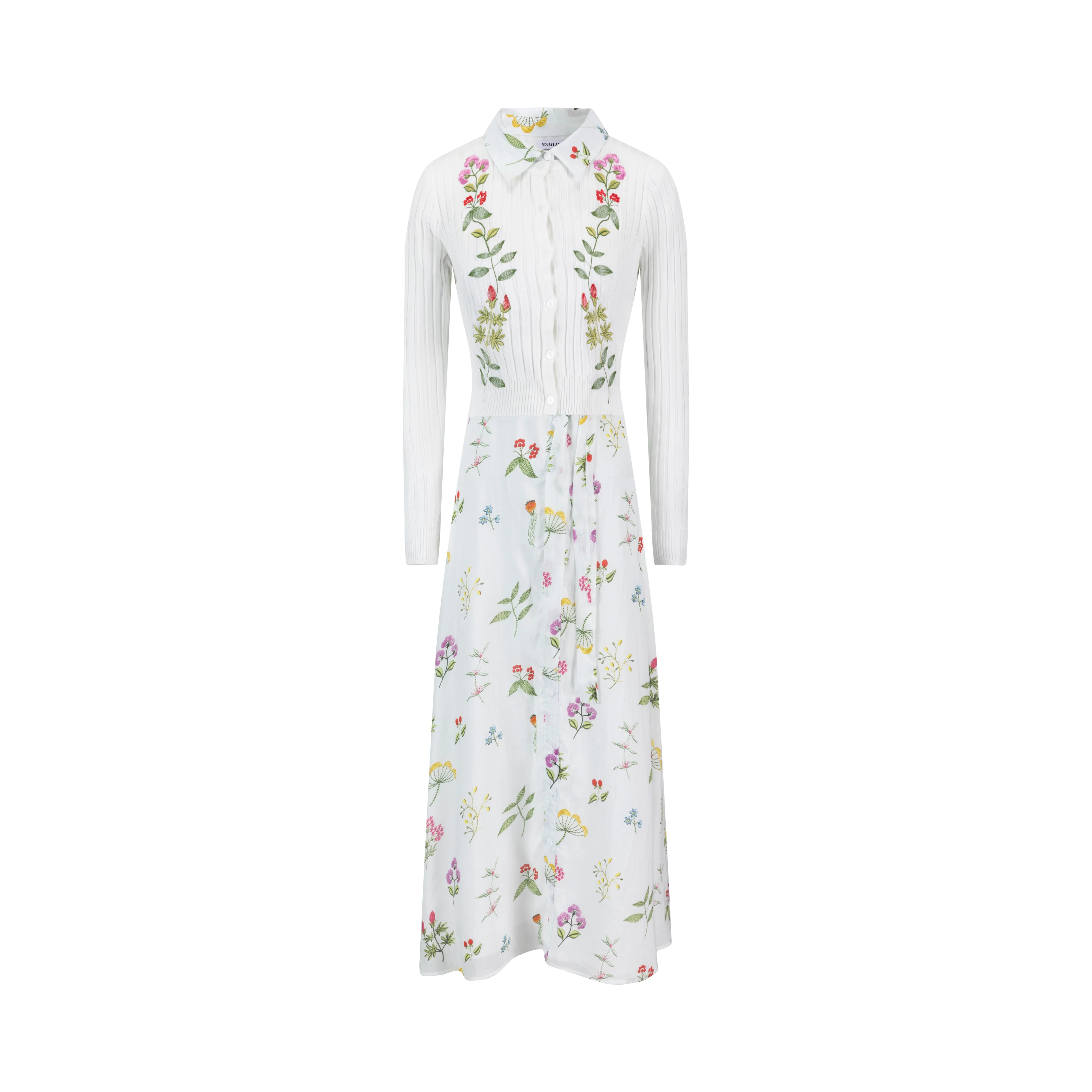White Floral Dress With White Embroidered Cardigan - Image 2