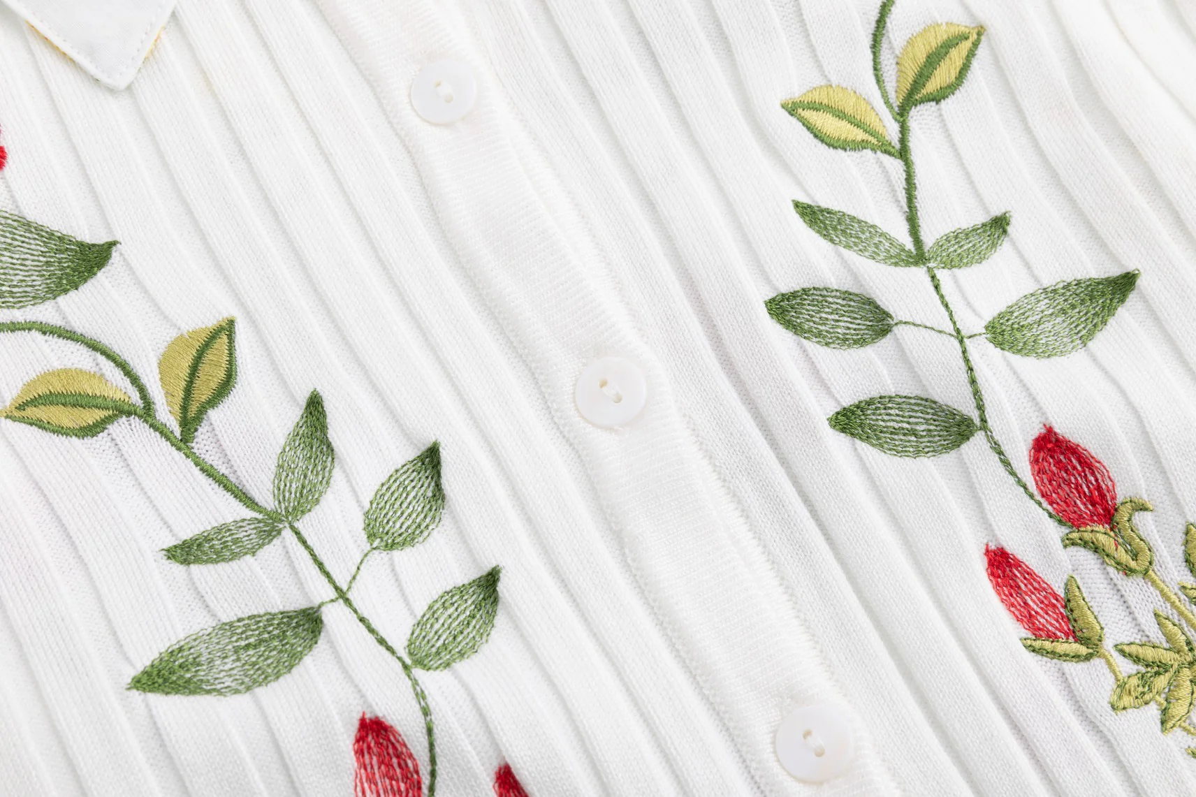 White Floral Dress With White Embroidered Cardigan - Image 6