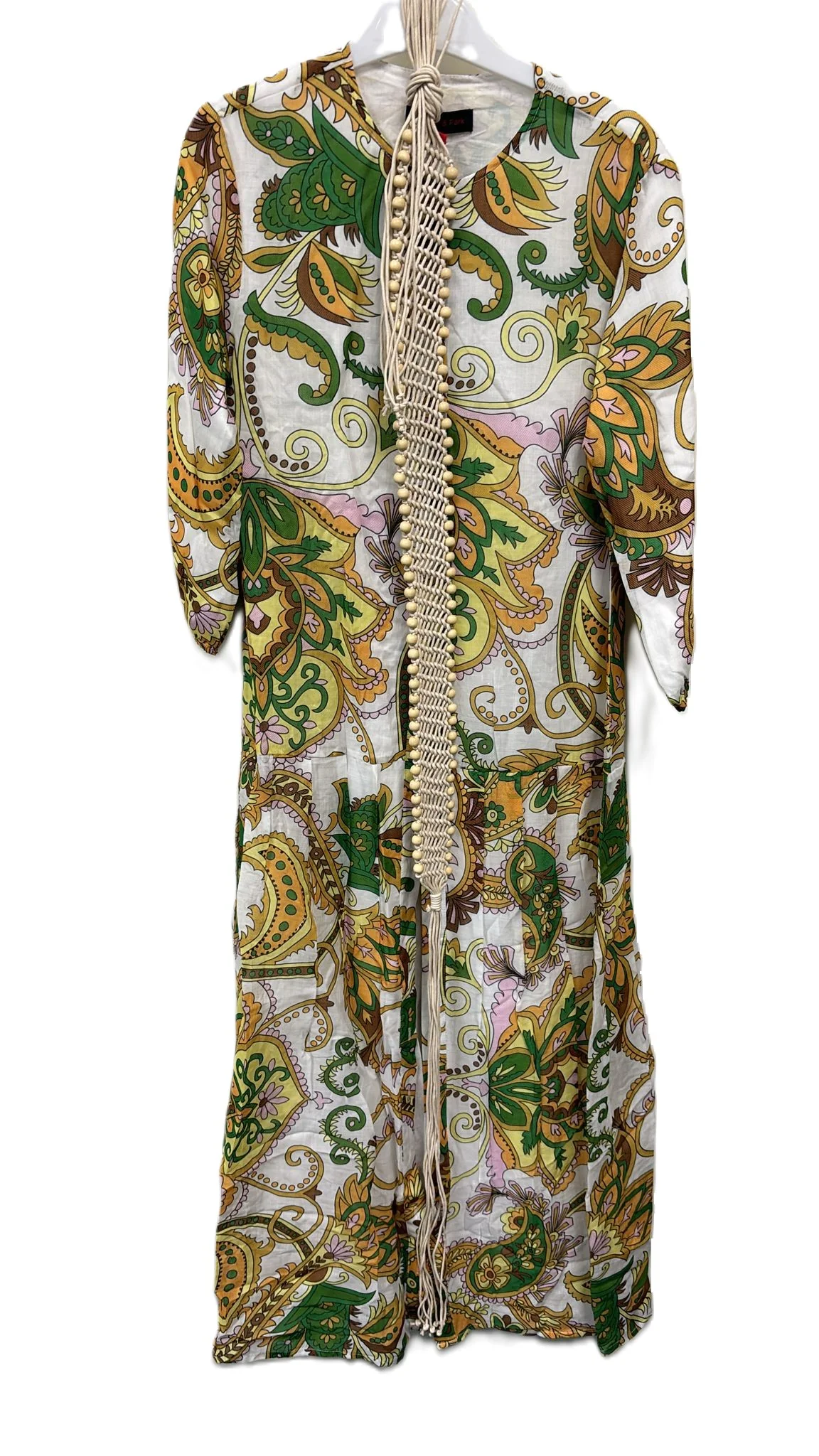 White Multicolor Printed With Braided Belt Dress - Image 2