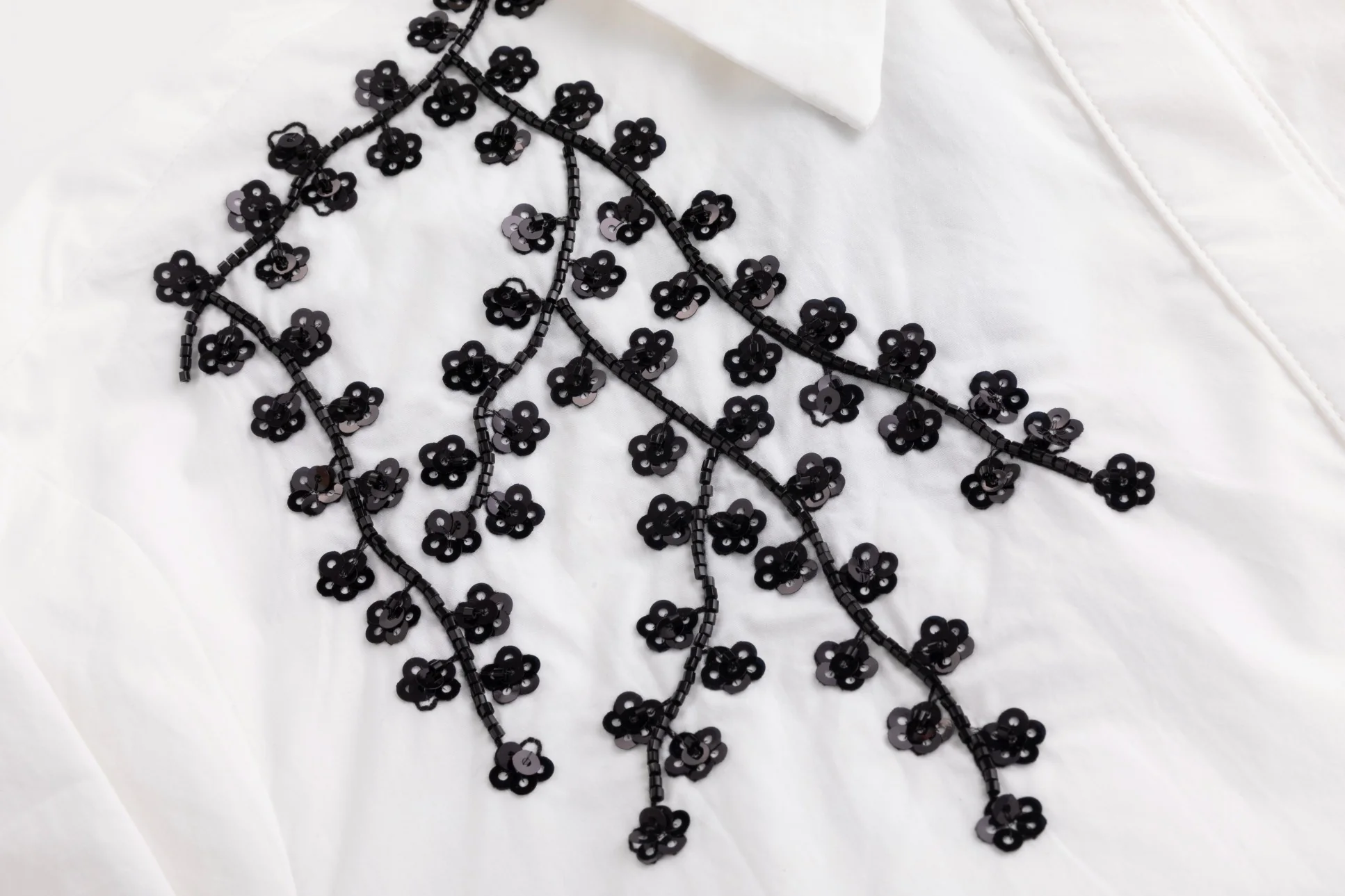White Shirt Dress With Black Embroidery - Image 5