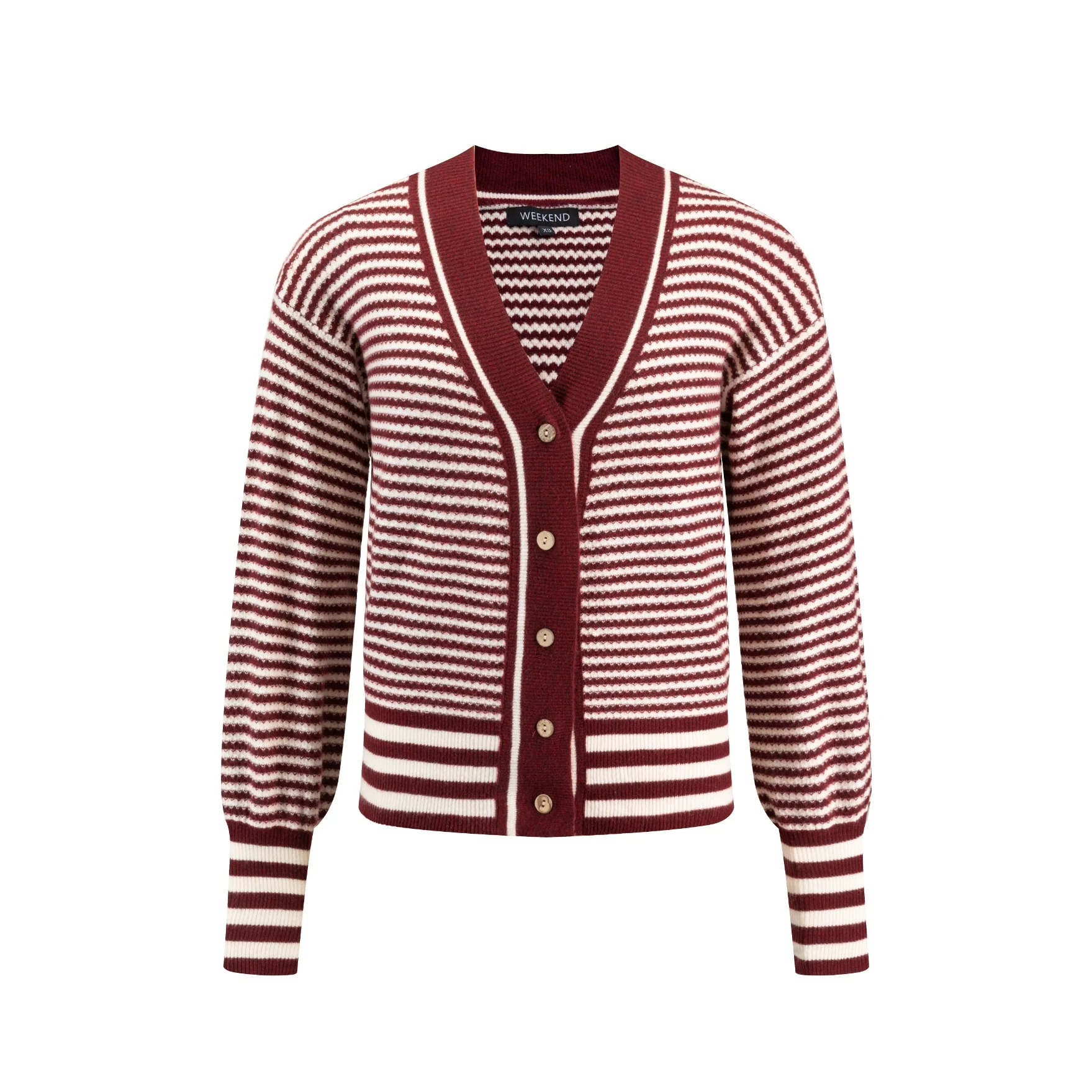 Wine And White Chunky Knit Cardigan - Image 2