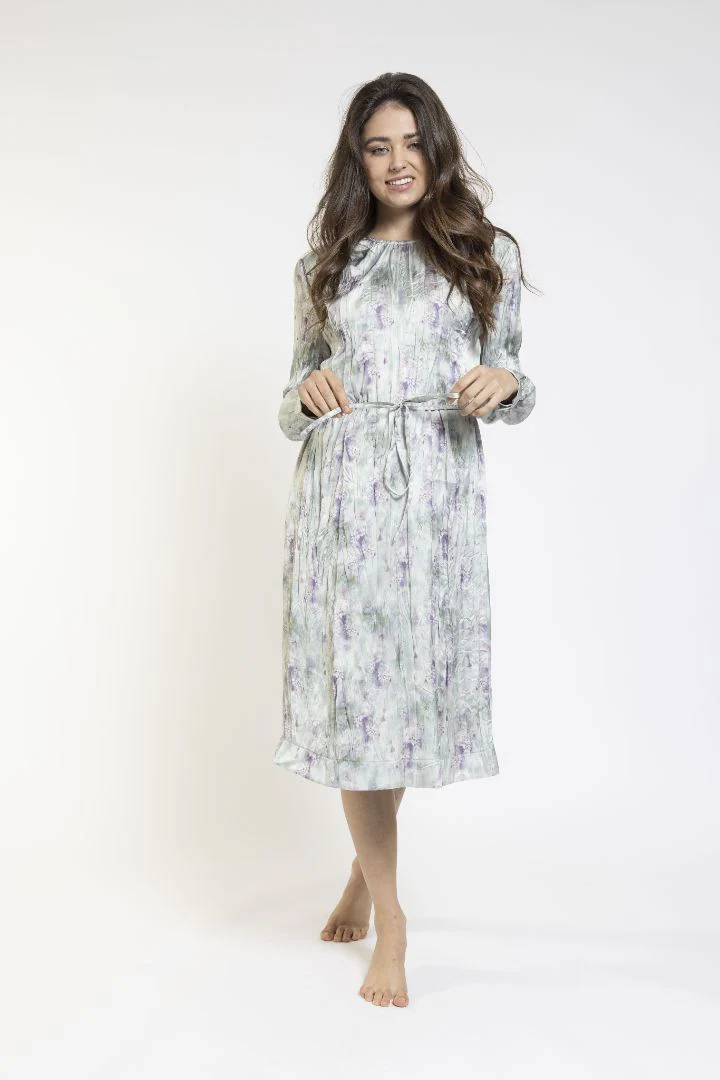 Green Print Dress With Waist String - Image 2