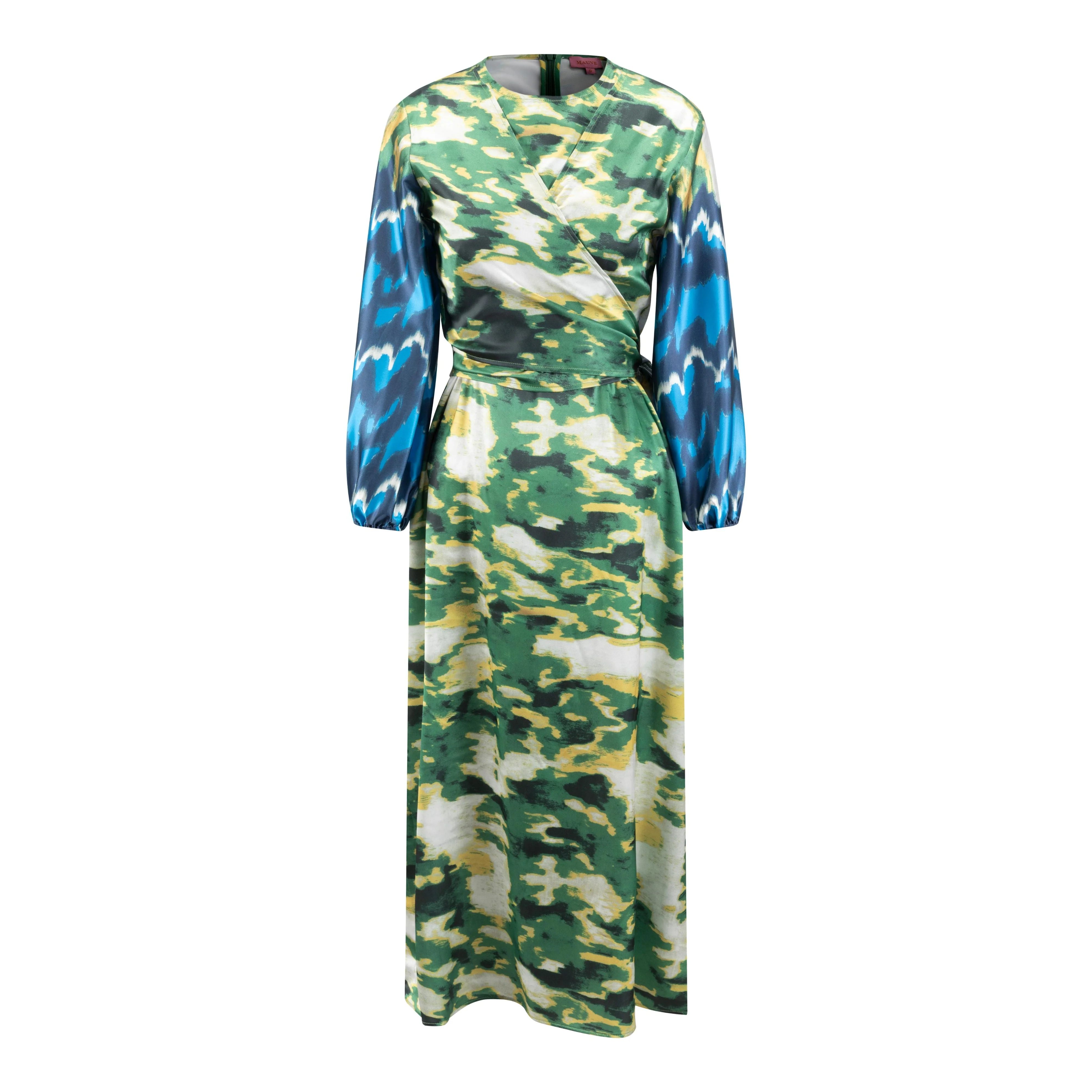 Green And Blue Satin Camo Dress - Image 2