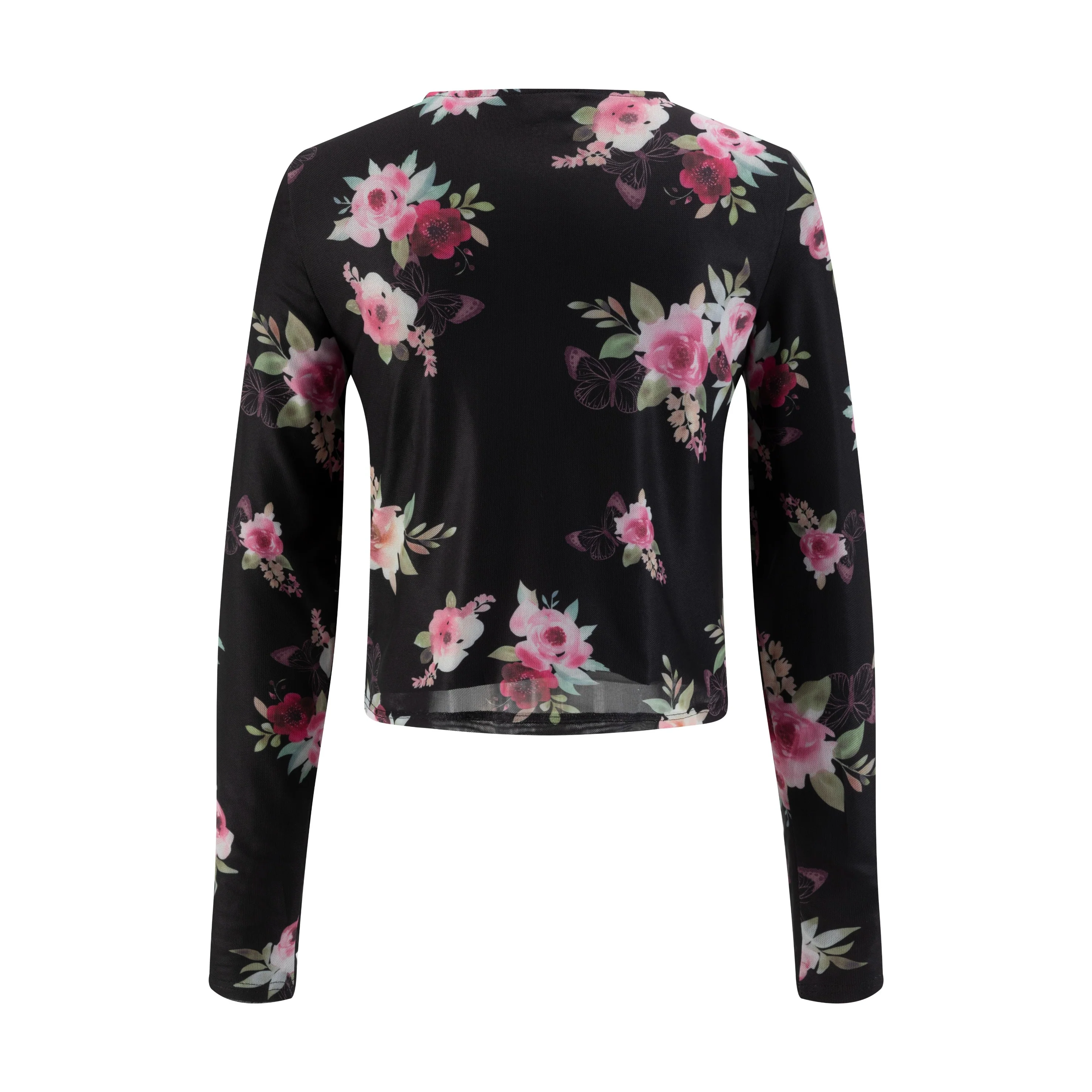 Black And Pink Floral Mesh Cardigan - Image 3