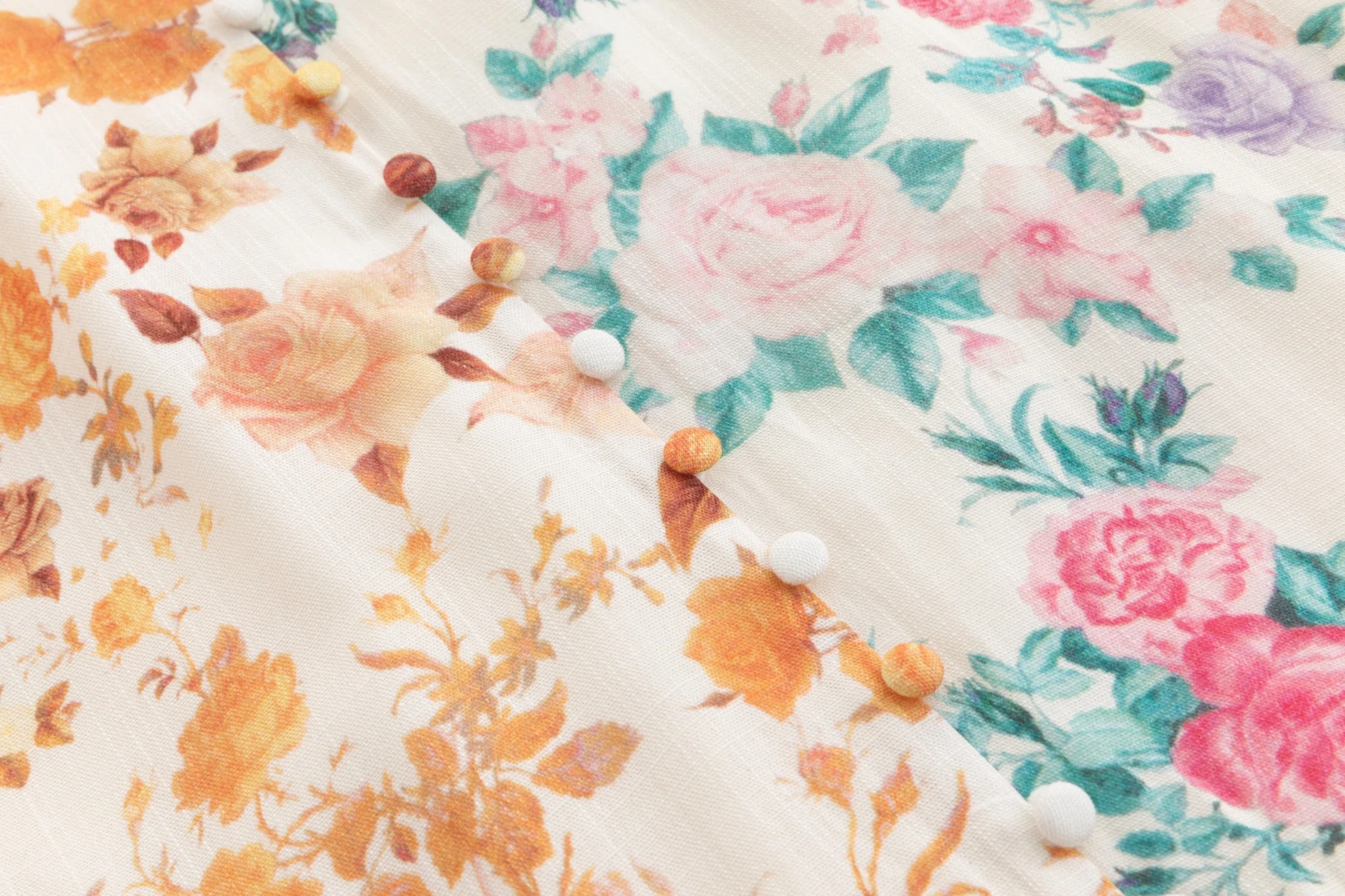 Beige Linen Dress With Mutli Colored Floral Print - Image 6